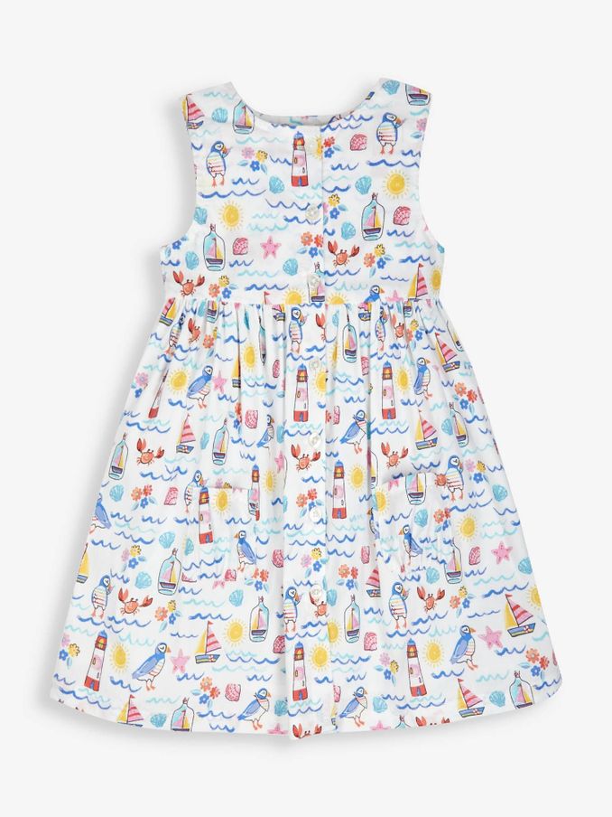 White - Seashore Print Button Through Dress