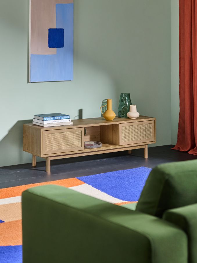 Pavia Rattan Wide Up to 50 Inch TV Unit in Oak Effect 1 (440403) | £249