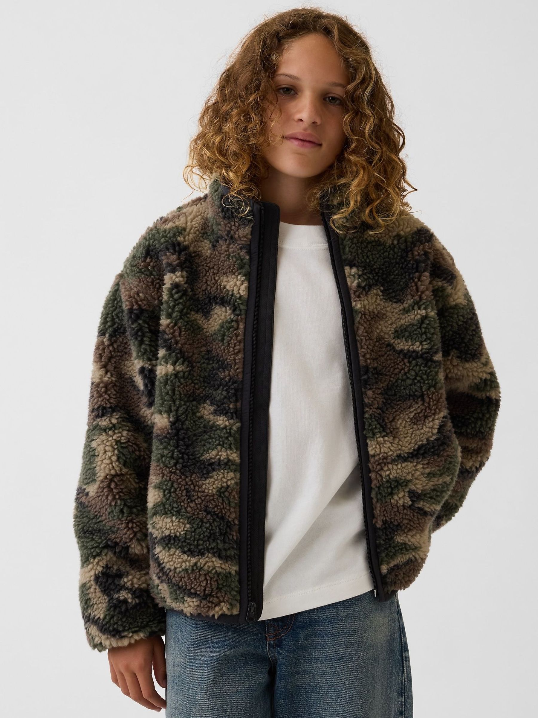 Green Camo - Sherpa Relaxed Camo Zip-up Fleece