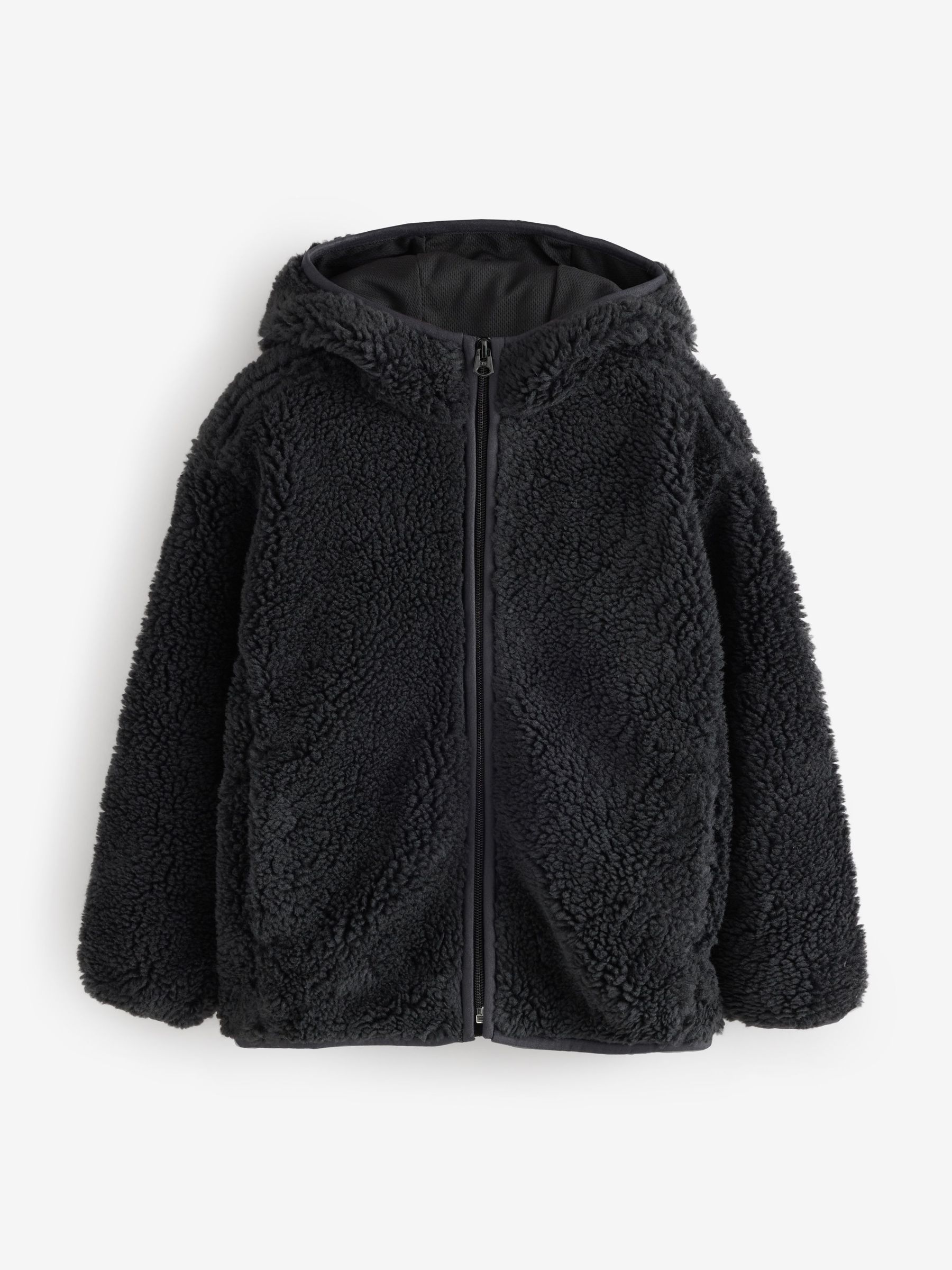 Black - Sherpa Zip-up Hooded Fleece