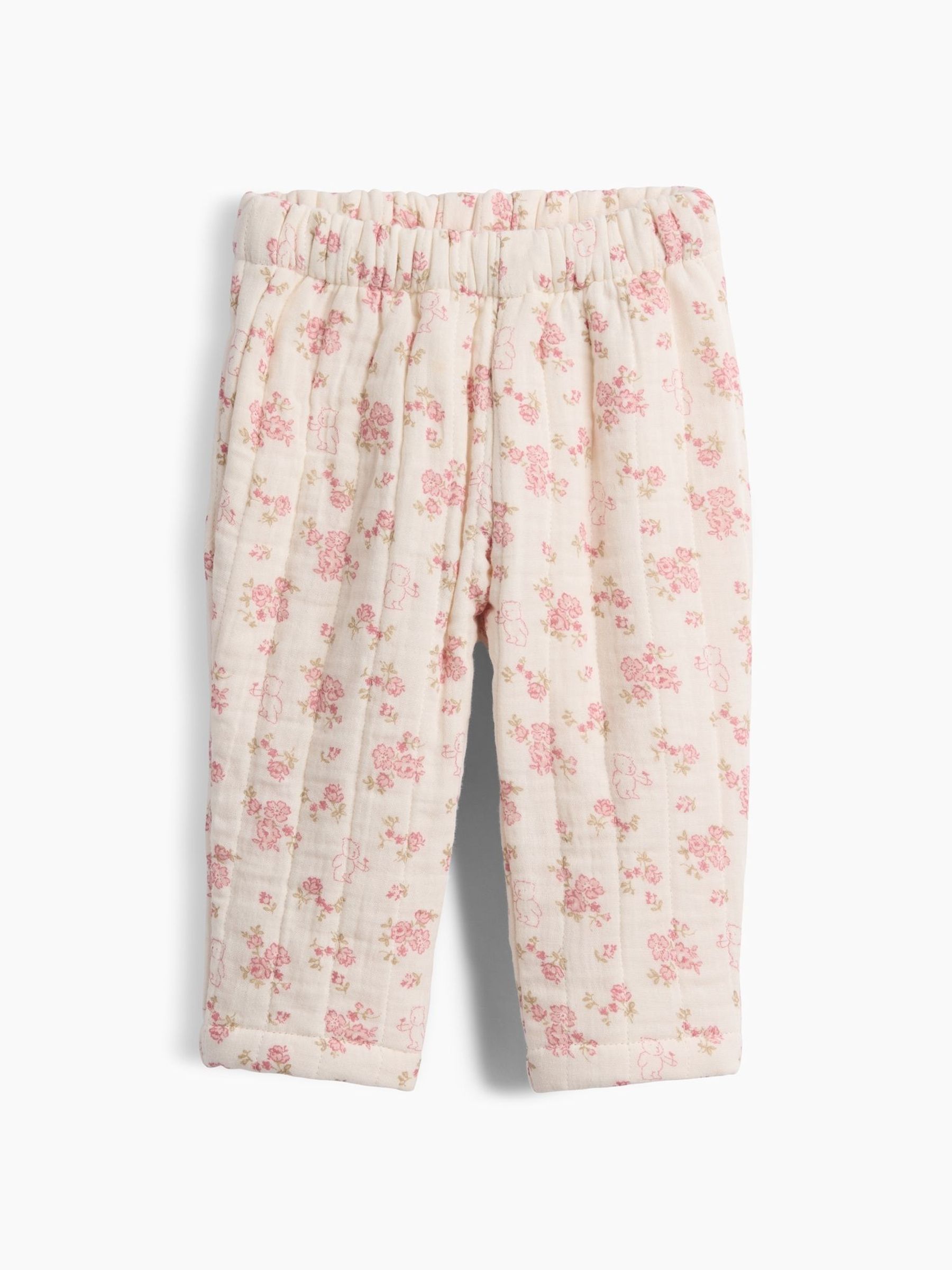Cream/Pink Floral - Quilted Gauze Pull On Trousers
