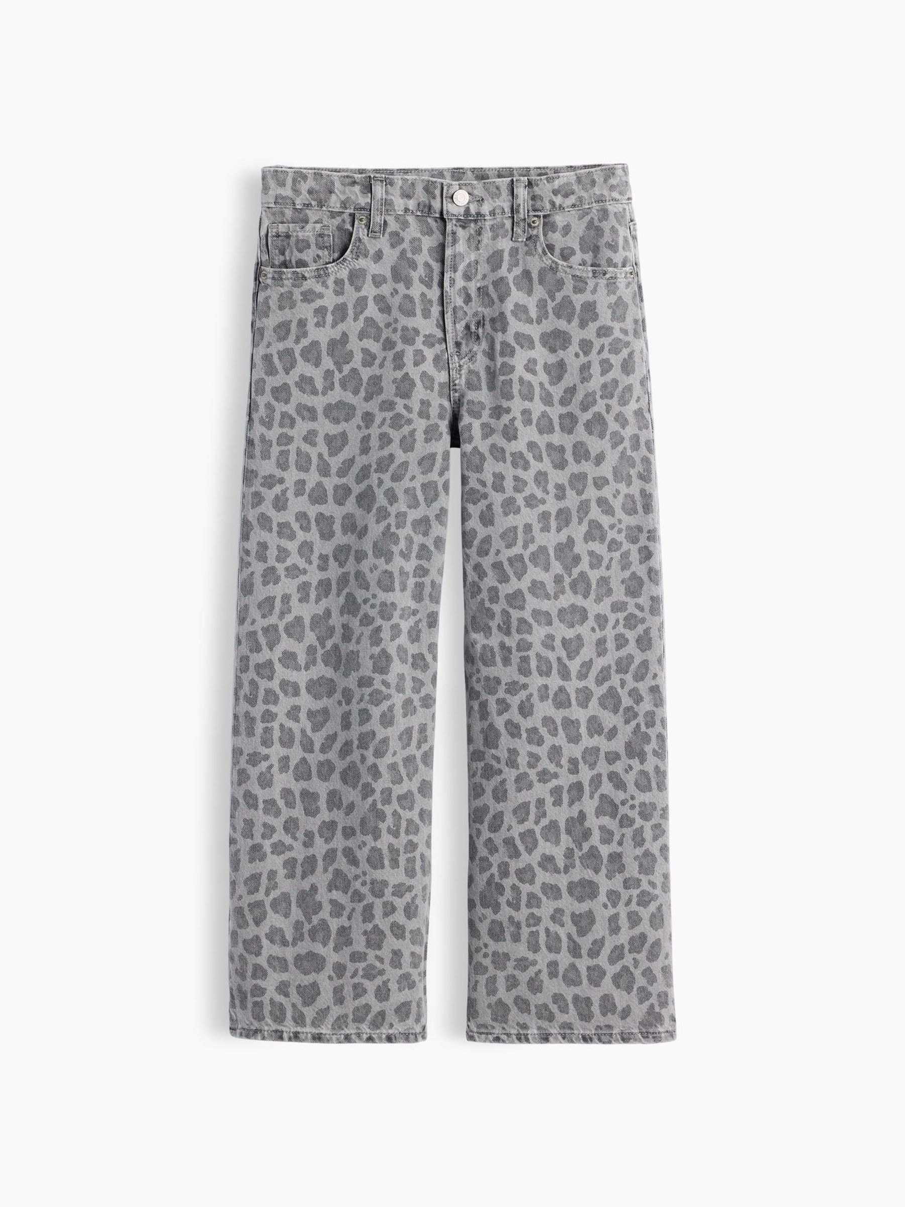 Grey Leopard - Low Rise Stride Bow Pocket Wide-leg Jeans