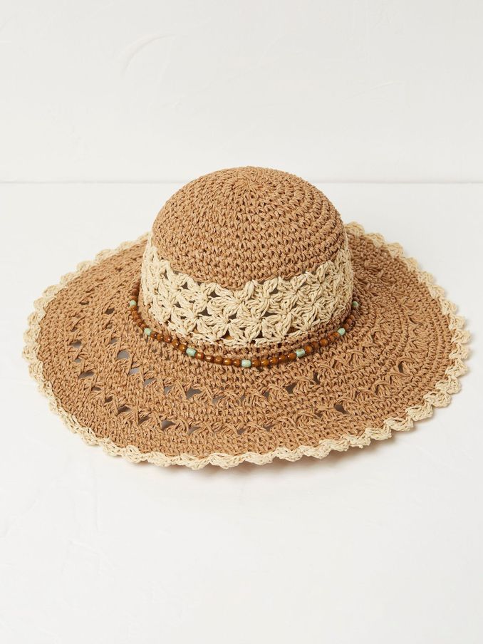 Natural Crochet Straw Sun Hat (450120) | £9