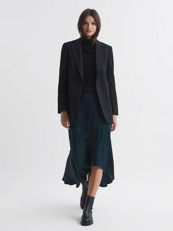 Satin High Rise Midi Skirt in Teal (454542) | £55