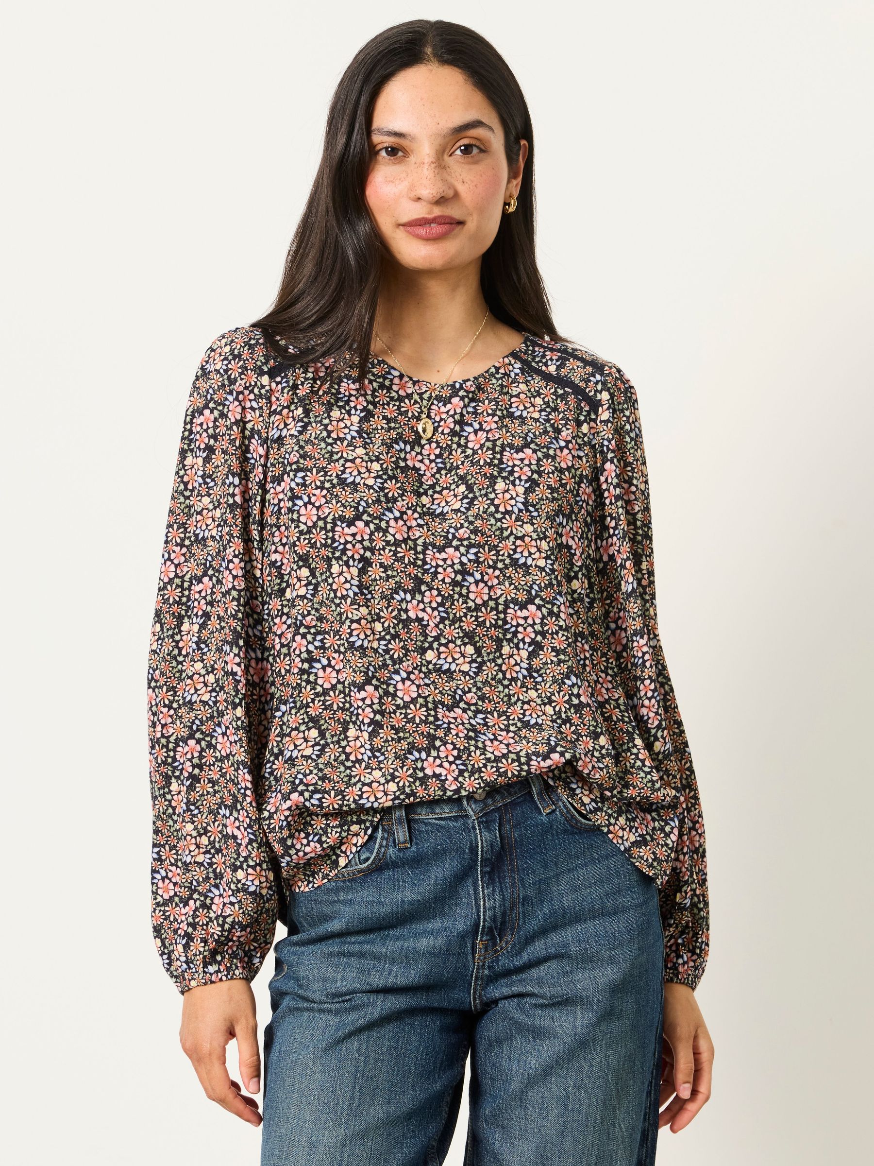 Navy Meadow - Embroidered Blouse