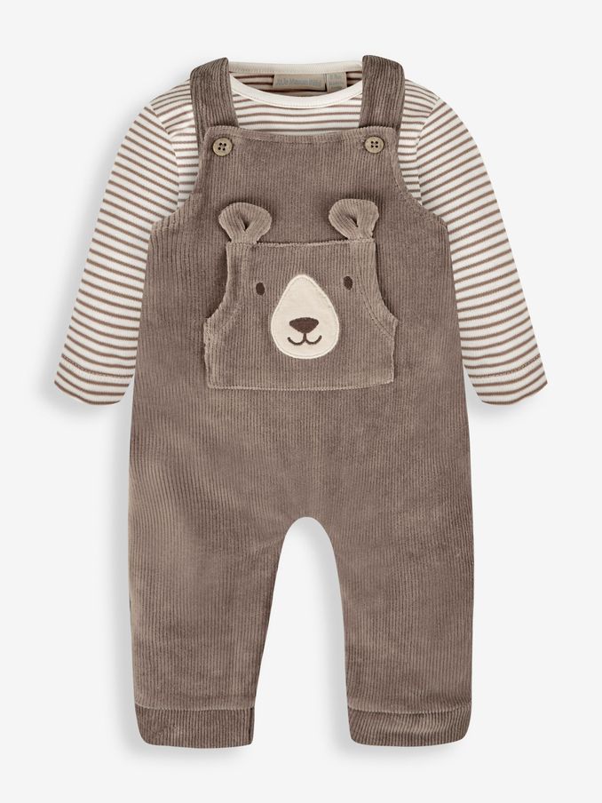Fawn Brown Bear 2-Piece Velour Appliqué Dungaree & Top Set (458488) | £14