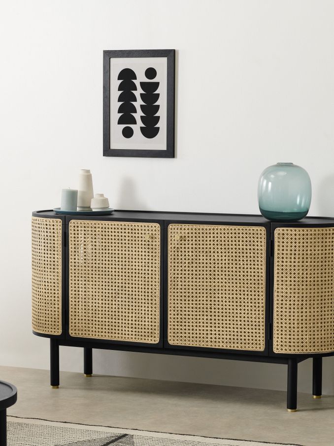Ankhara Sideboard in Black Stain Oak and Rattan (464724) | £749