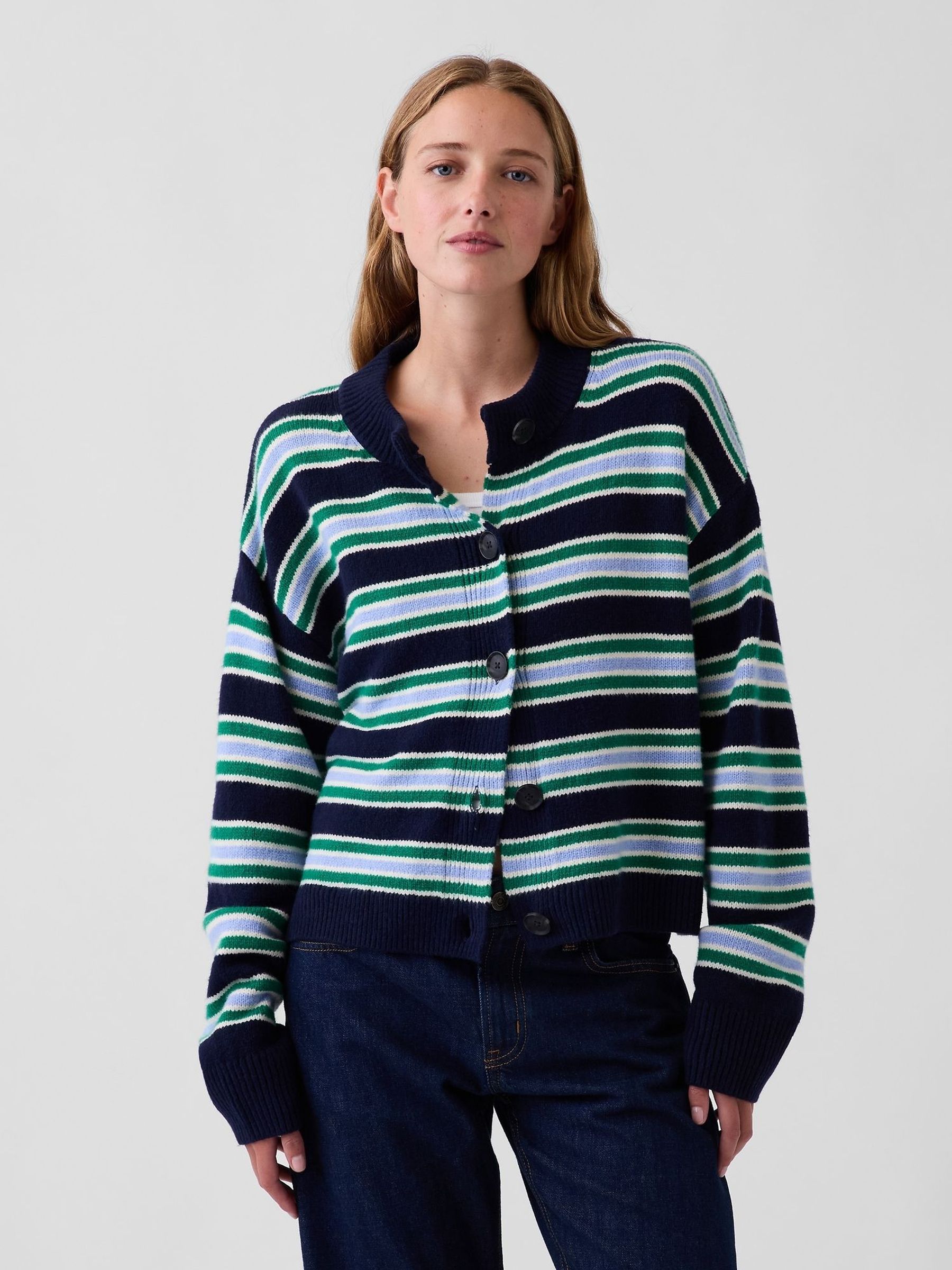 Blue Stripe - Cashsoft Oversized Chunky Cardigan