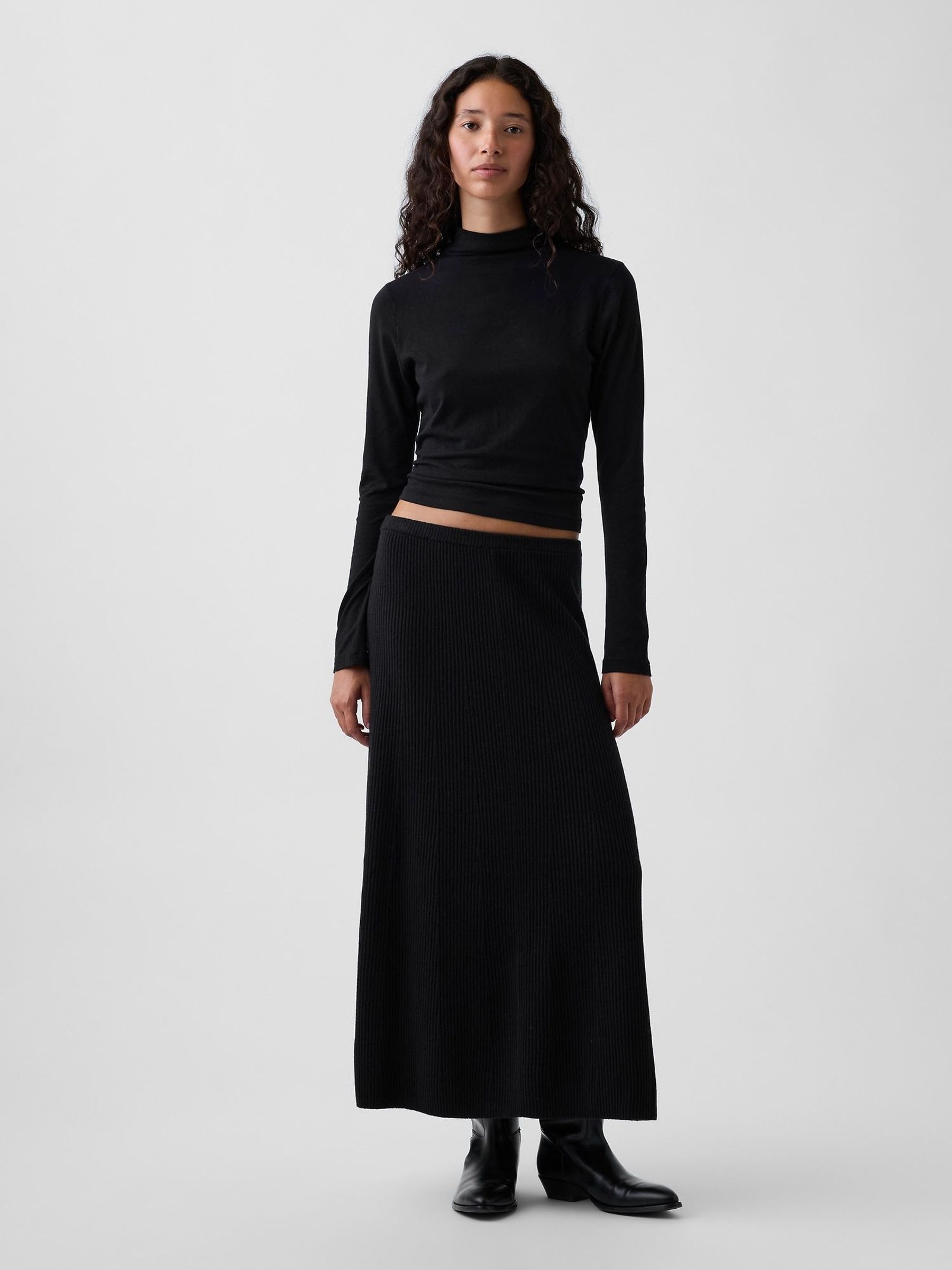Black - Cashsoft Rib Knitted Maxi Skirt
