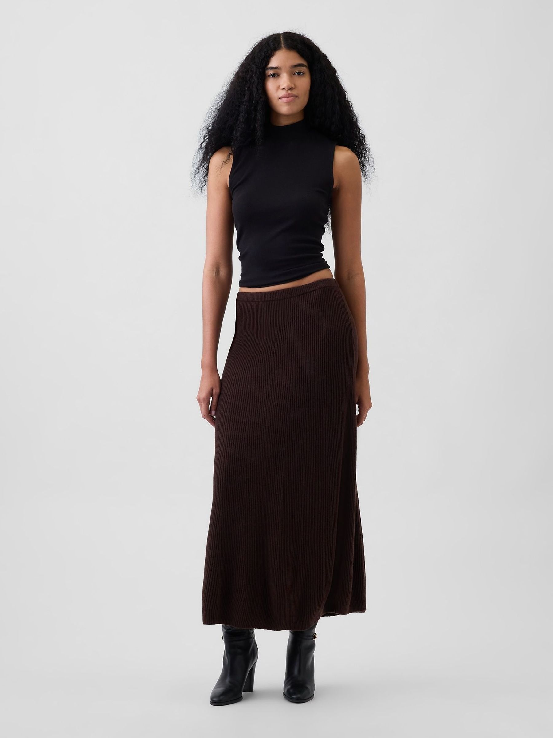 Brown - Cashsoft Rib Knitted Maxi Skirt