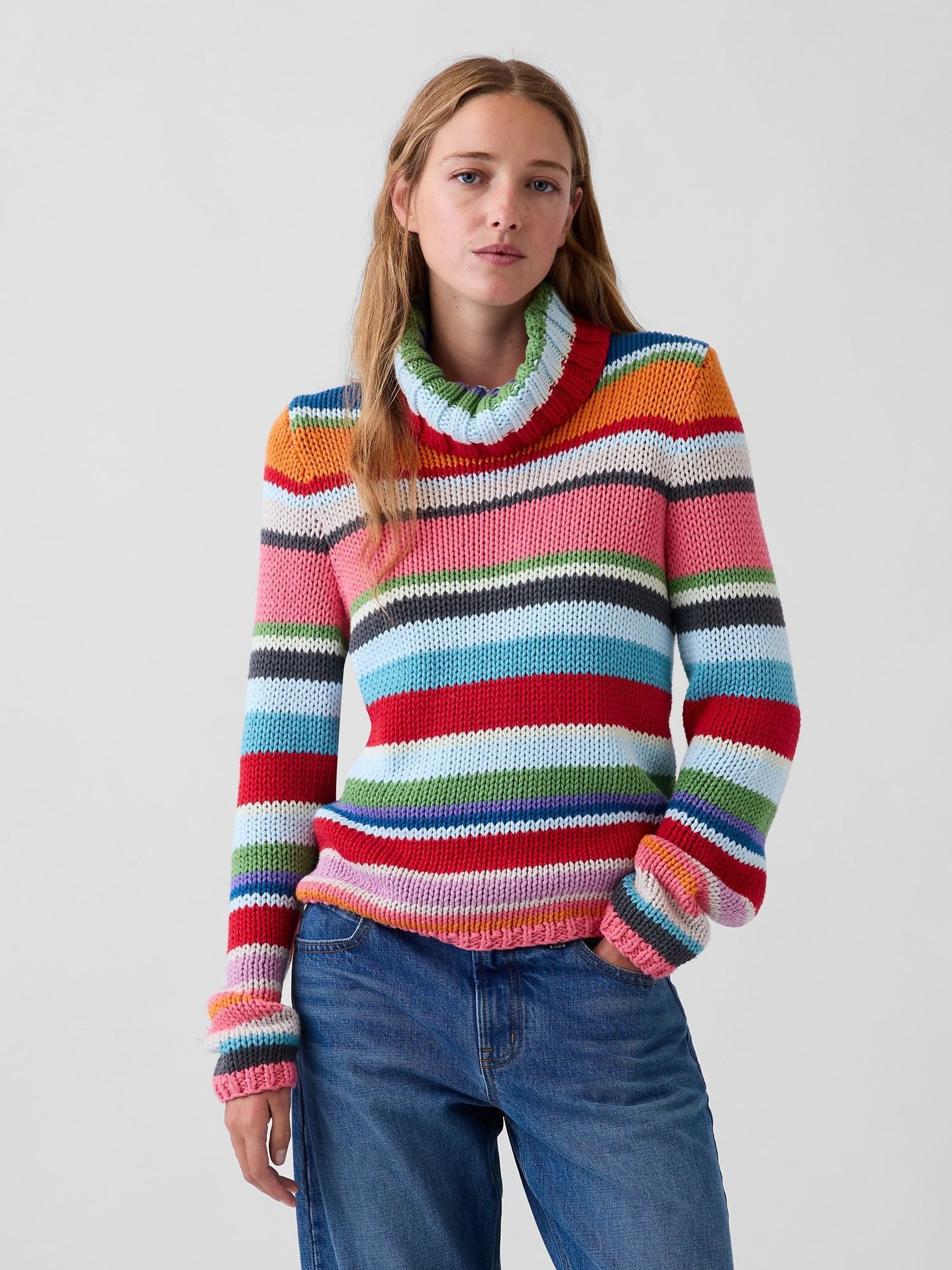 Multi Stripe - Hand-knit Turtle Neck Jumper