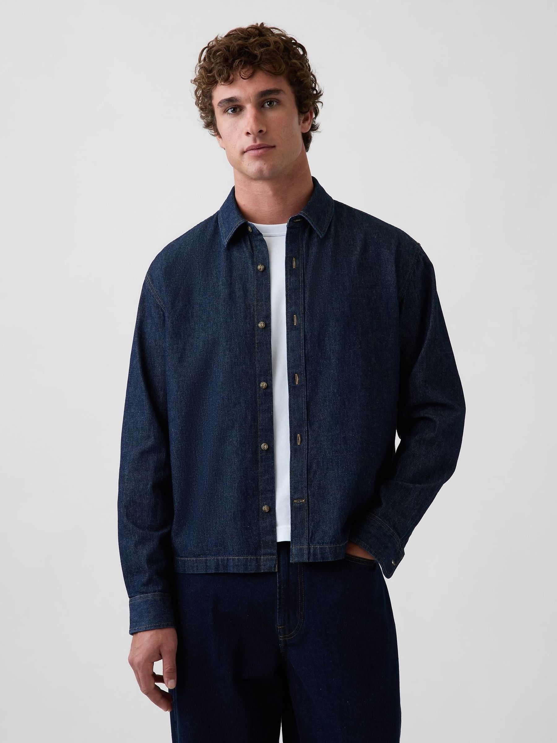 Dark Wash - Regular Denim Relaxed Straight-hem Shirt