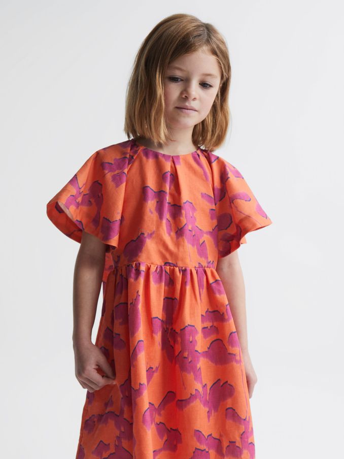 Print Midi Dress in Orange Print (4BX621) | £40