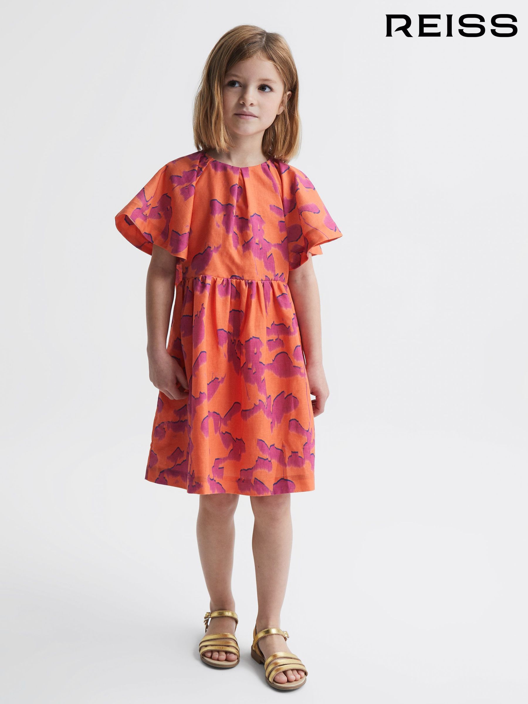 Print Midi Dress in Orange Print (4BX997) | £30