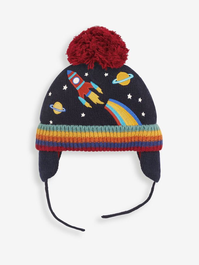 Navy Blue Appliqué Bobble Hat (4EG938) | £12