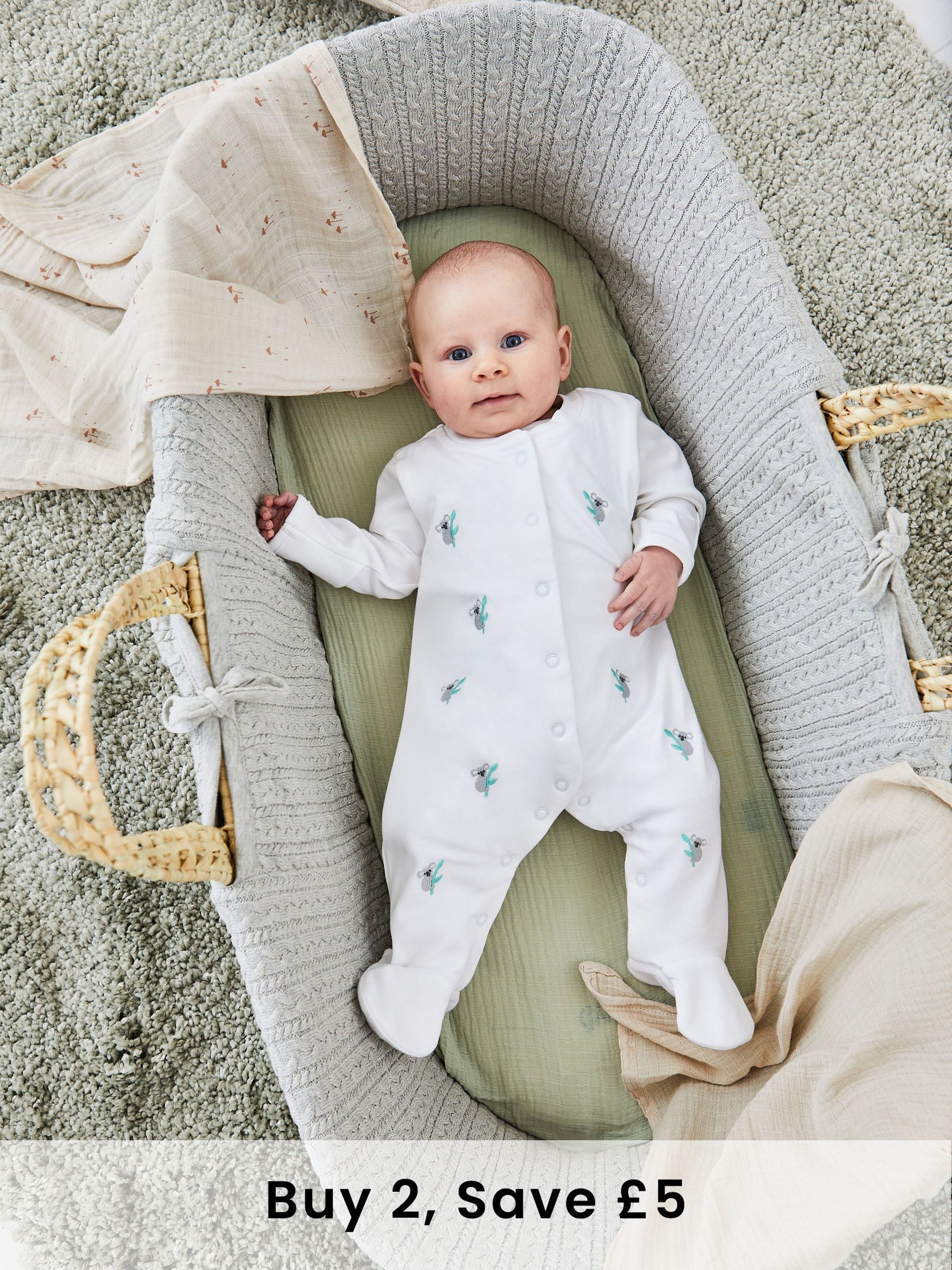 White Koala Embroidered Cotton Baby Sleepsuit (507324) | £21