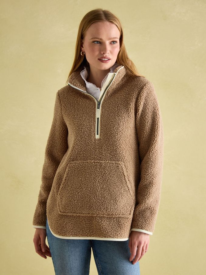 Aldeburgh Tan Brown Quarter Zip Fleece (512849) | £44