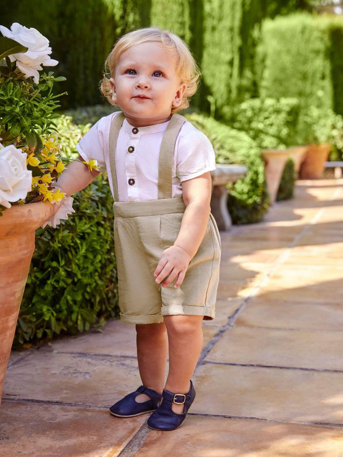 Stone 2-Piece Baby Grandad Shirt & Shorts Set (513092) | £24