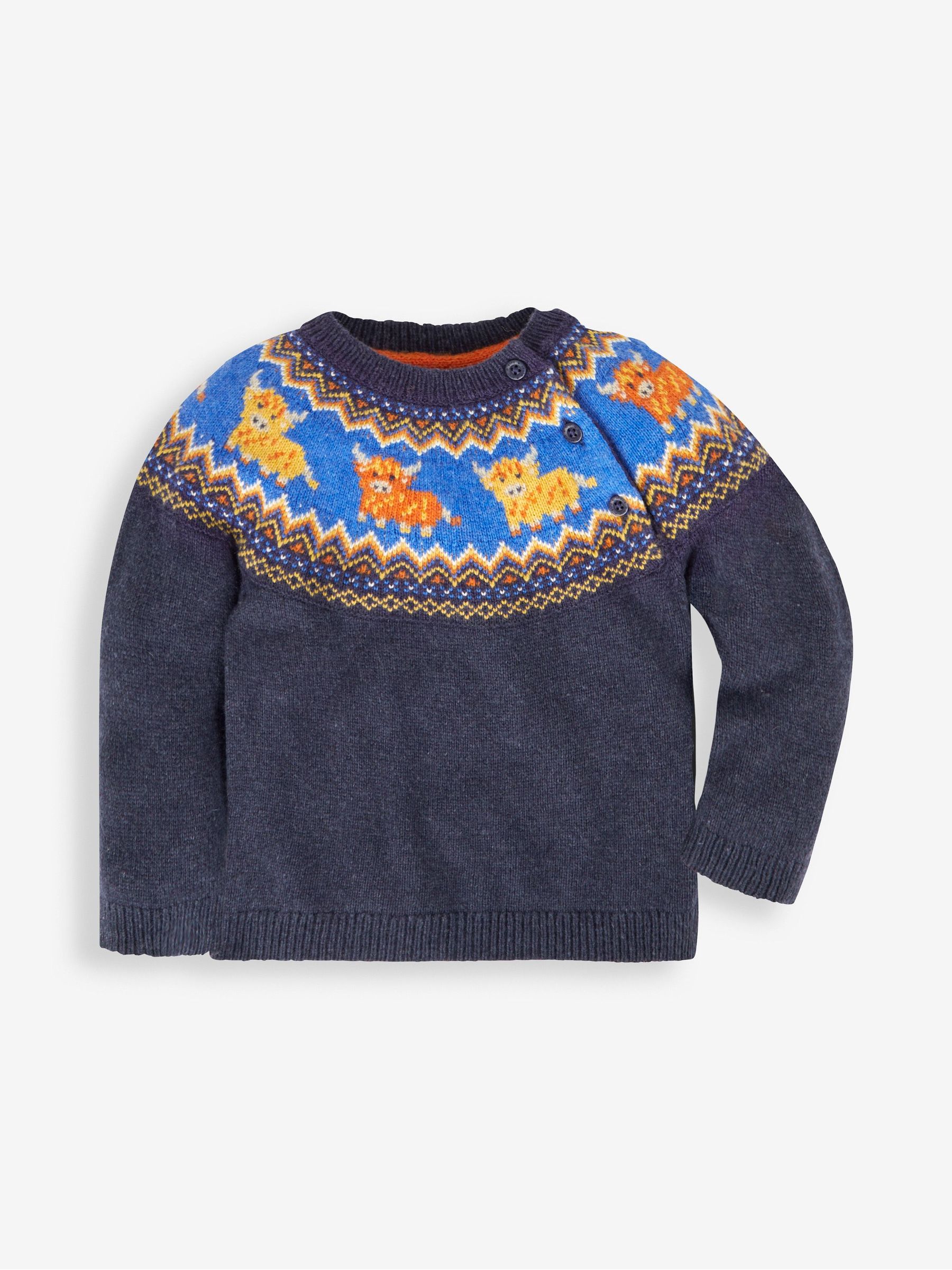 Navy Blue Highland Cow - Fairisle Pattern Jumper