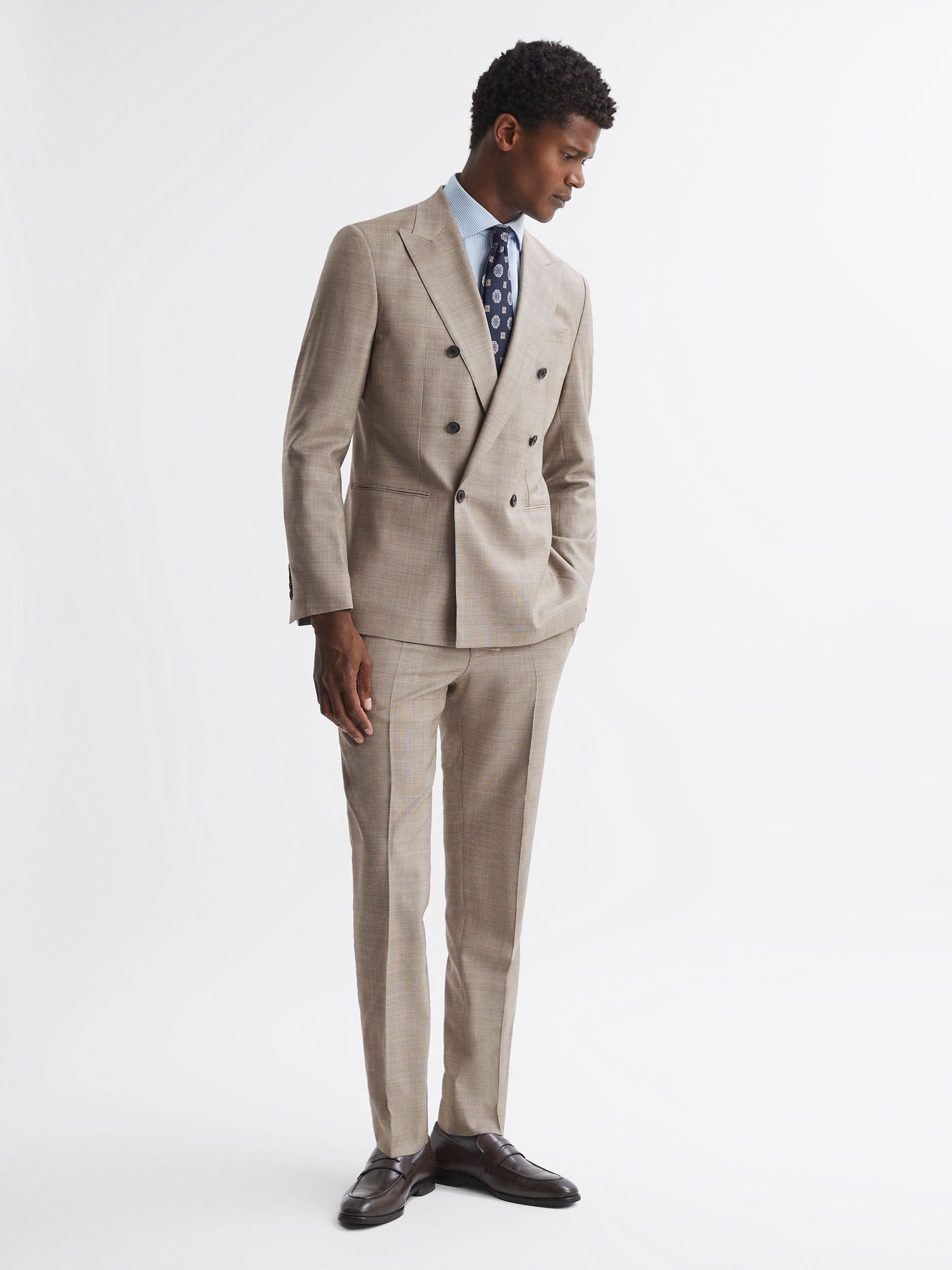 Slim Fit Checked Adjuster Trousers in Oatmeal (516619) | £74