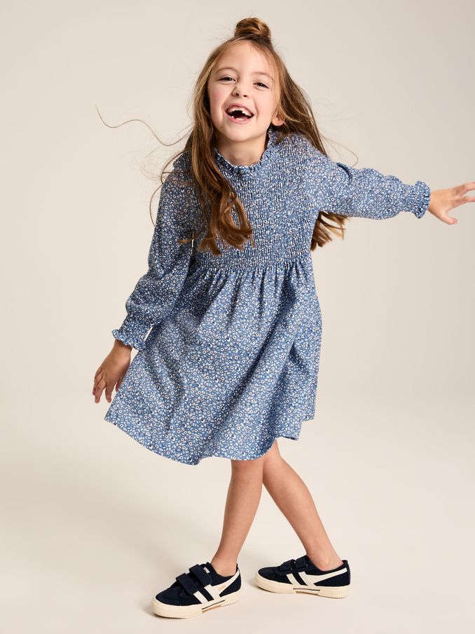 Gracie Blue Floral Long Sleeve Shirred Dress (518062) | £17 - £19