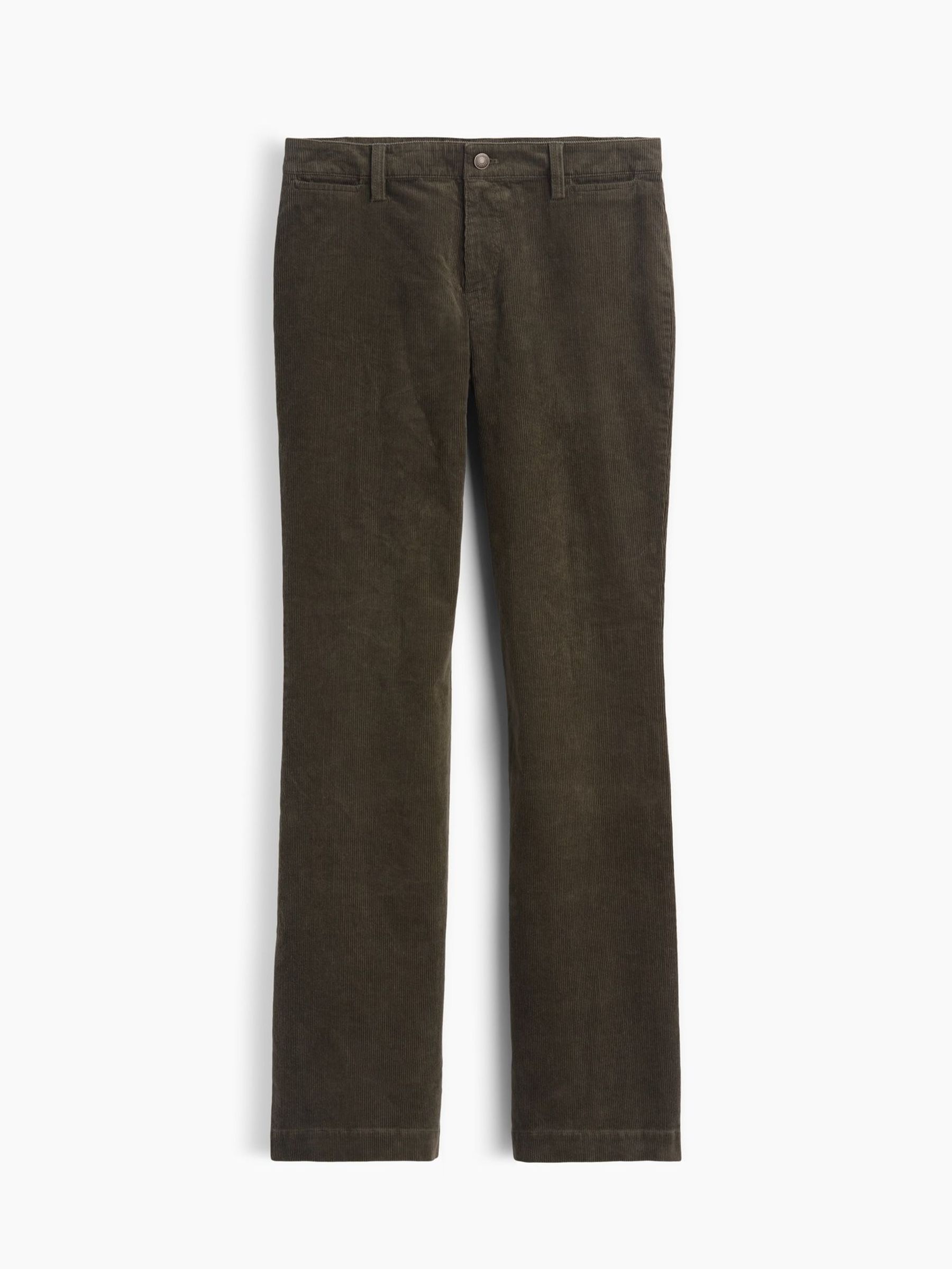 Olive Brown - Mid Rise Corduroy Relaxed Flare Trousers