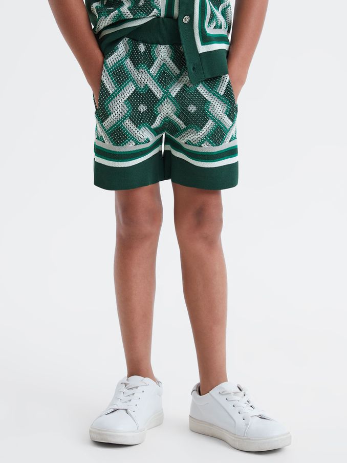 9-13 yrs Knitted Elasticated Waistband Shorts in Green Multi (546926) | £16