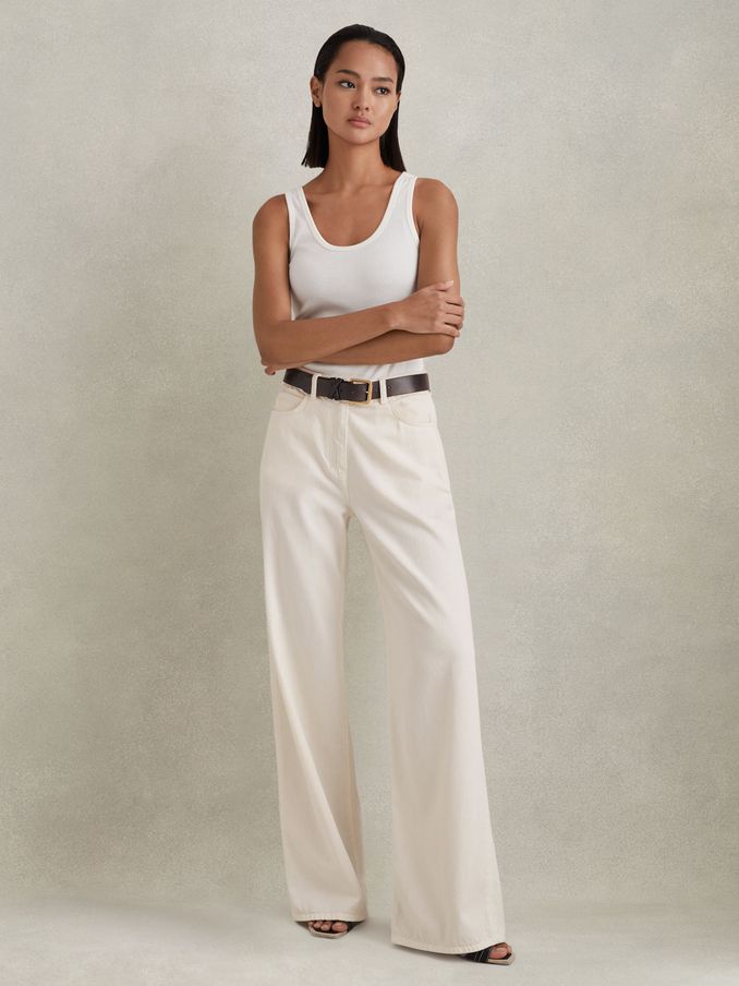 Garment Dyed Wide Leg Trousers in Cream (547775) | £41