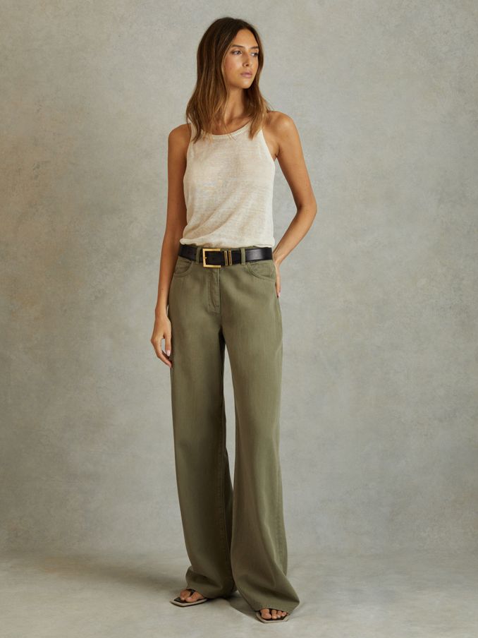 Garment Dyed Wide Leg Trousers in Khaki (548553) | £41