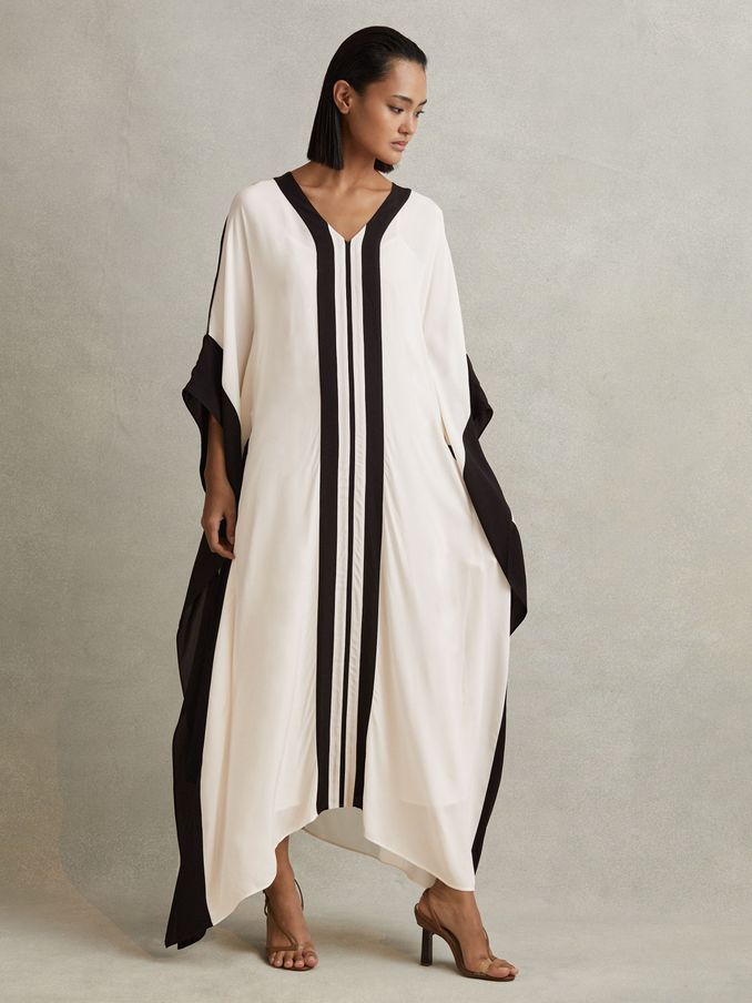 Colourblock Draped Maxi Dress in Cream/Black (548681) | £98