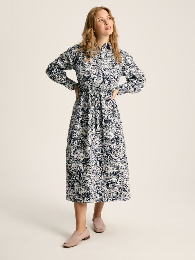 Francesca Blue/White Tie Waist Shirt Dress (551644) | £47