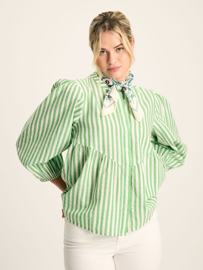 Rowan Green/White Gathered Sleeve Blouse (552204) | £29