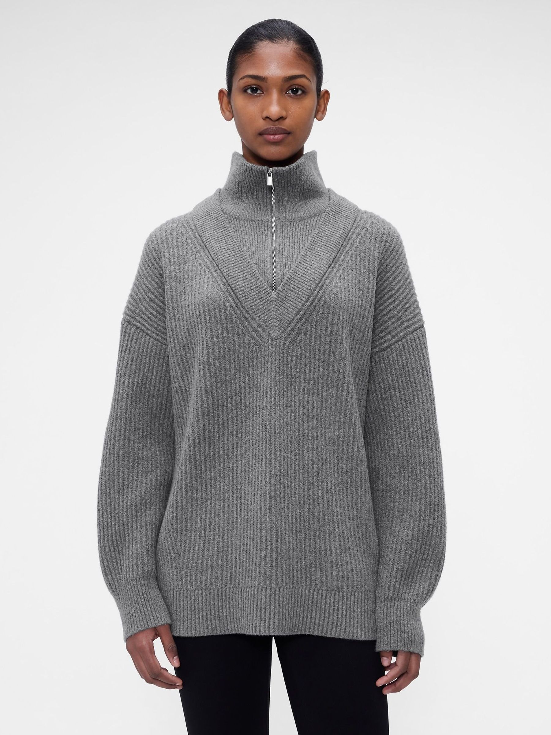 Gap x Victoria Beckham Grey - Cashsoft High-neck Pullover Jumper