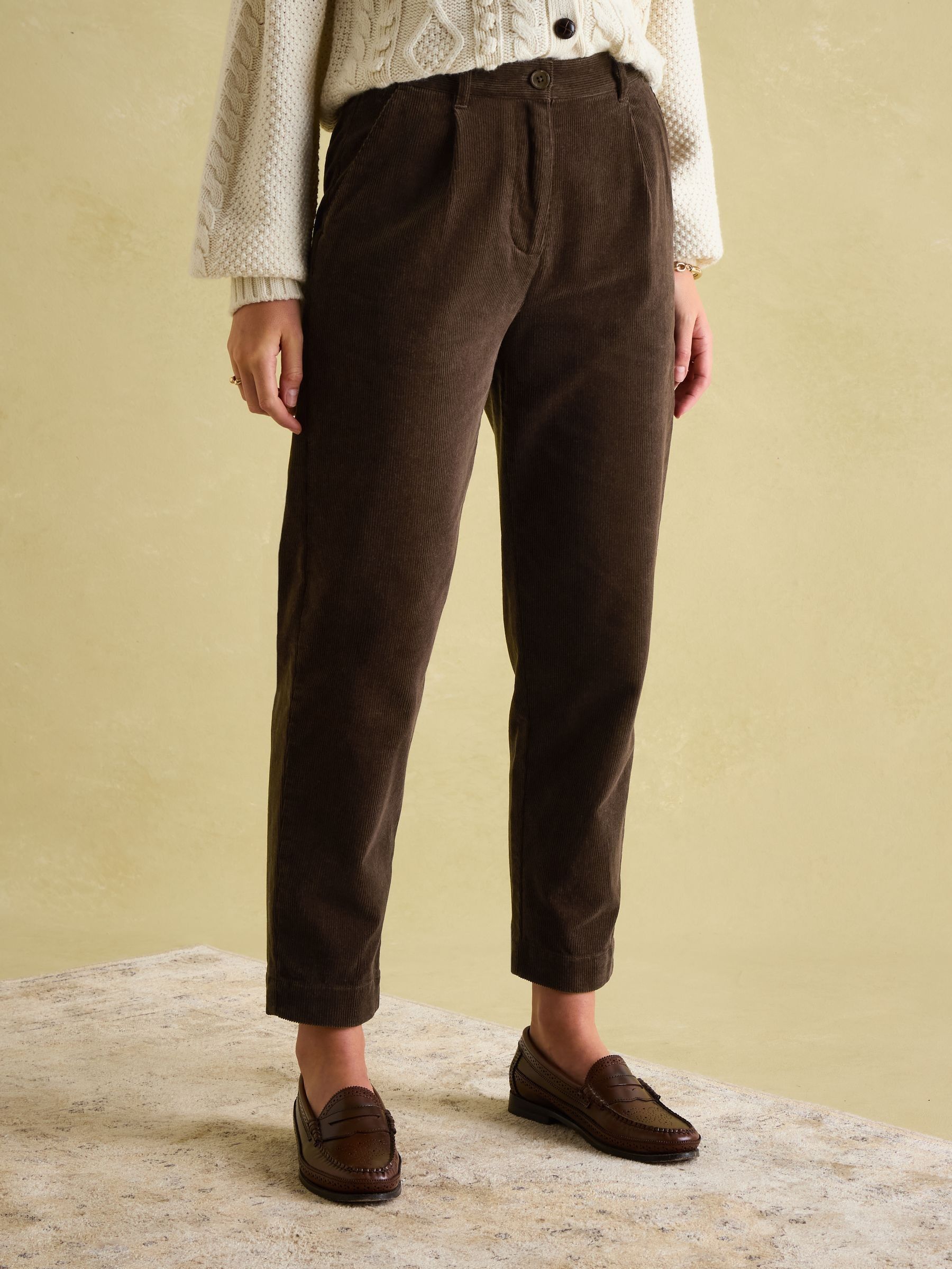 Calla Dark Brown Corduroy Tapered Trousers (552416) | £59.95