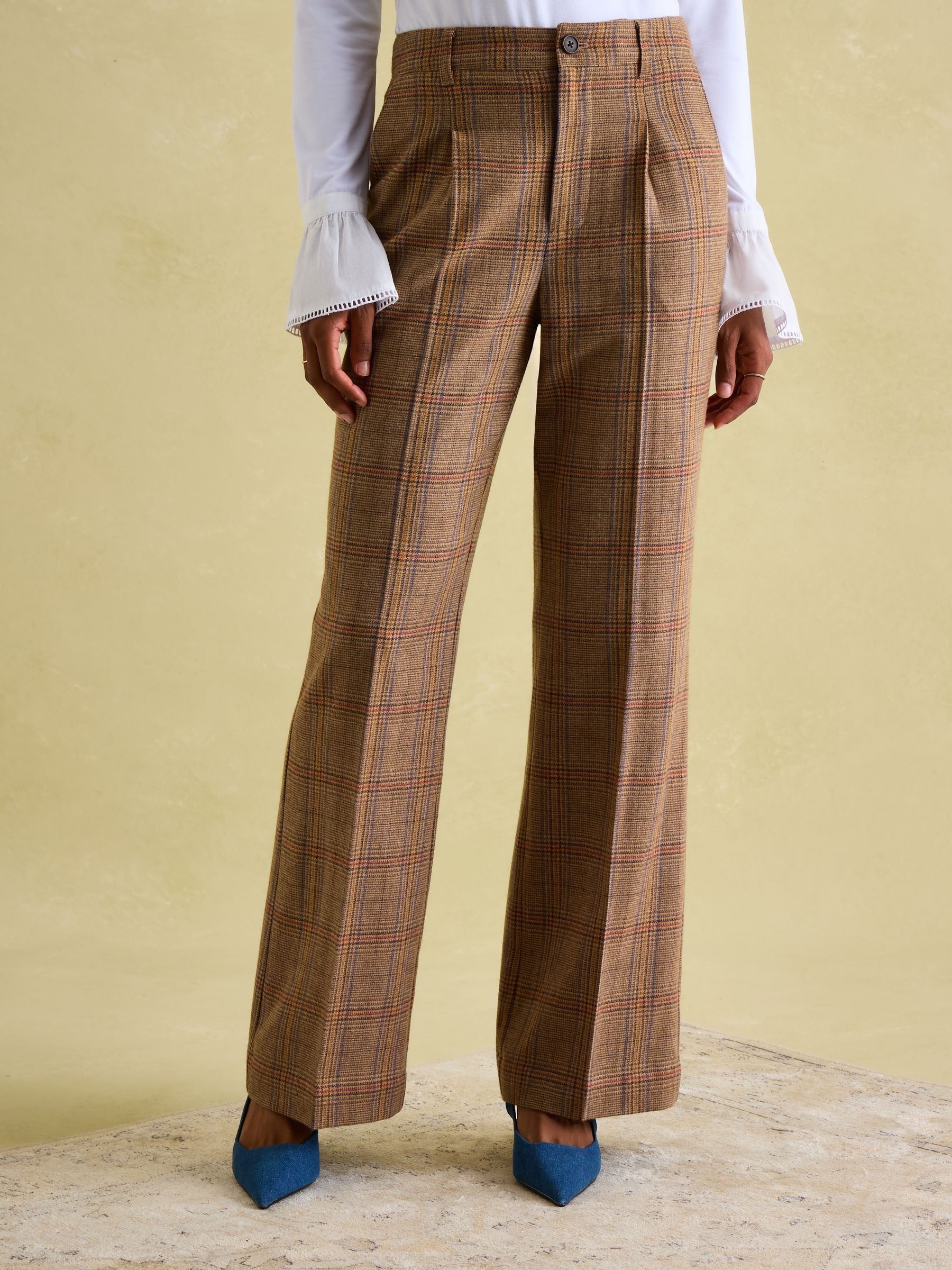 Foxley Brown Check Wool Rich Wide Leg Tweed Trousers