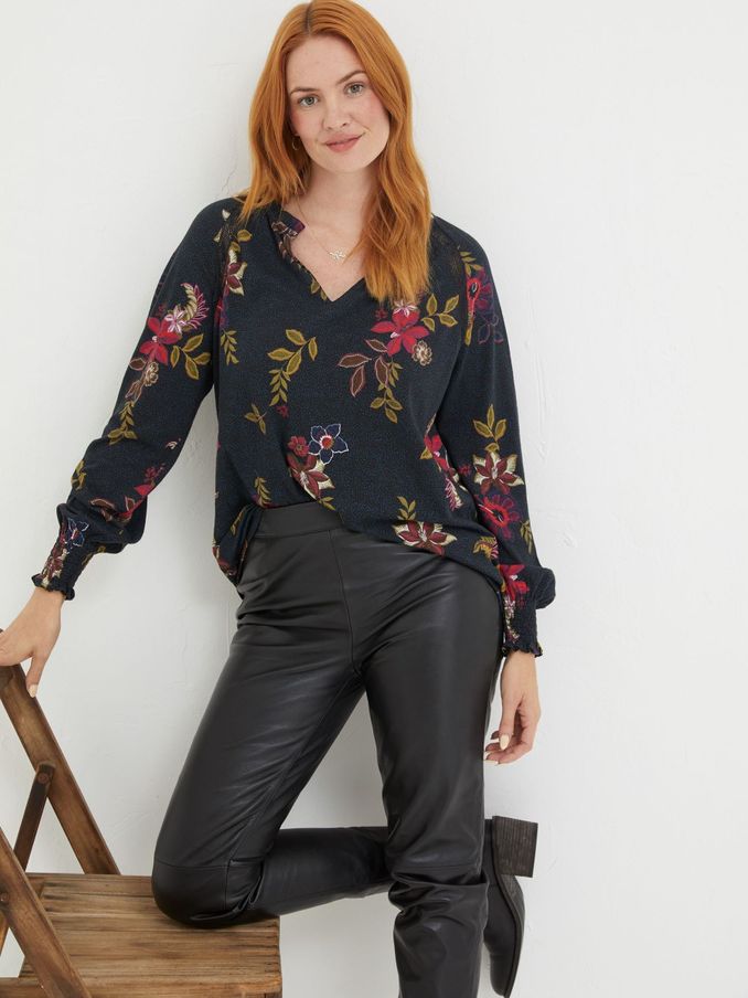 Black Florence Dotted Floral Top (554947) | £22
