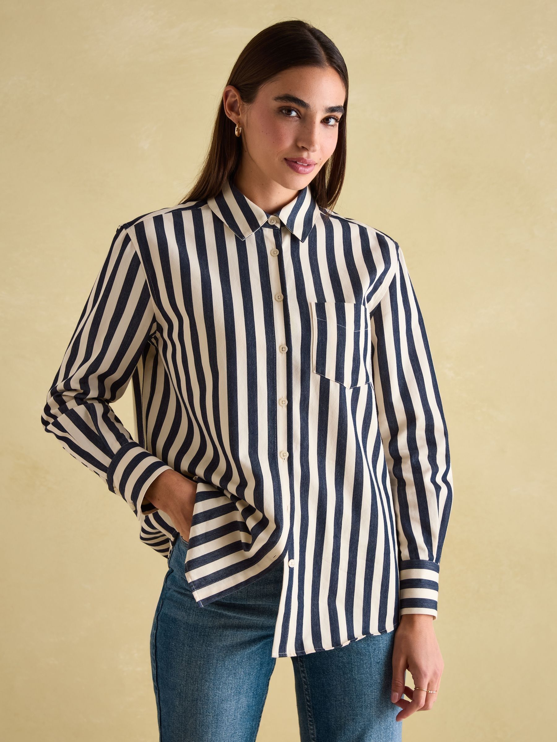 Amilla Navy & Cream Stripe Shirt