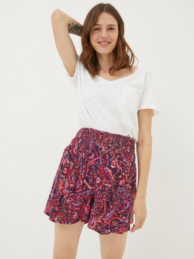 Bright Purple Paisley Shirred Waist Shorts (570128) | £20