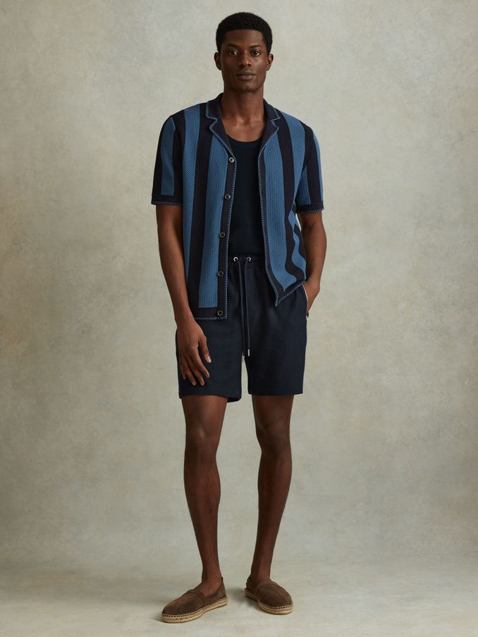 Textured Cotton Drawstring Shorts in Navy (586732) | £28