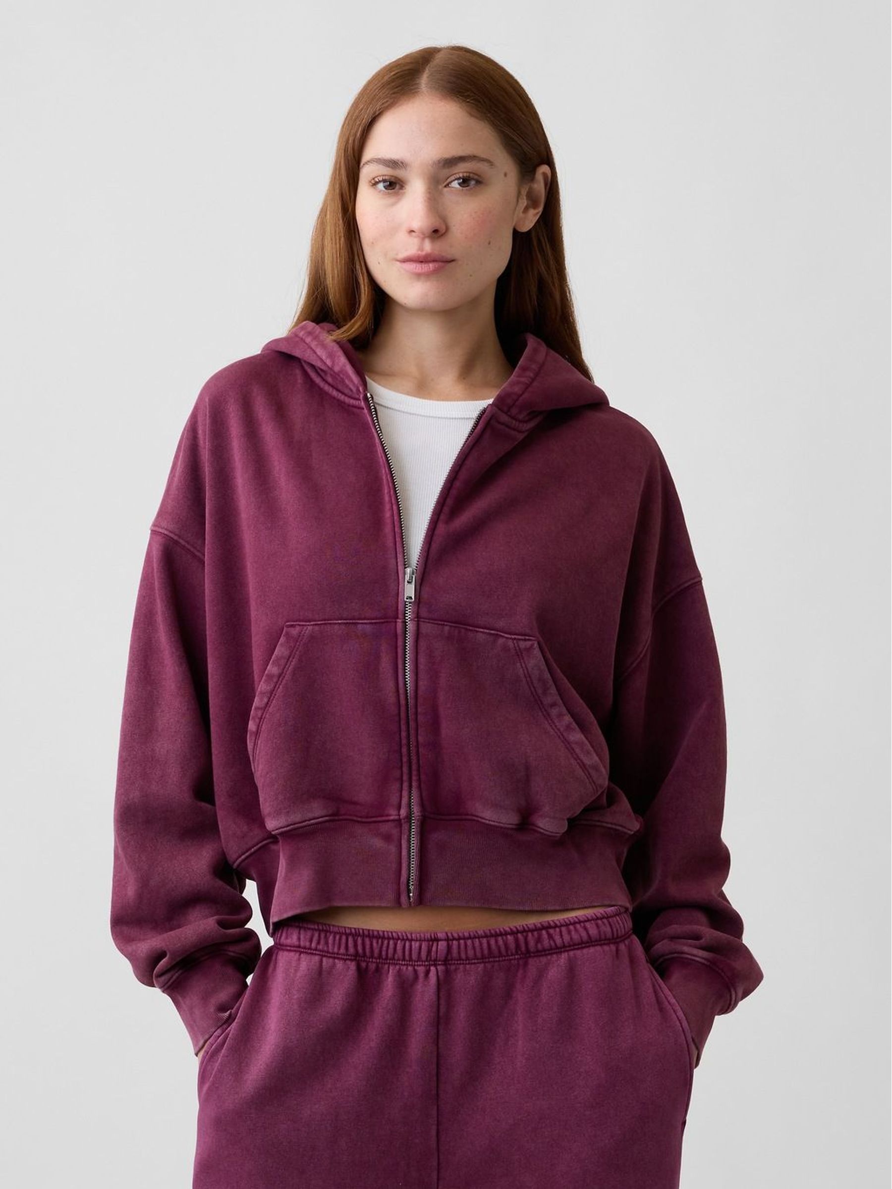Burgundy Red - Vintagesoft Wedge Zip-up Hoodie