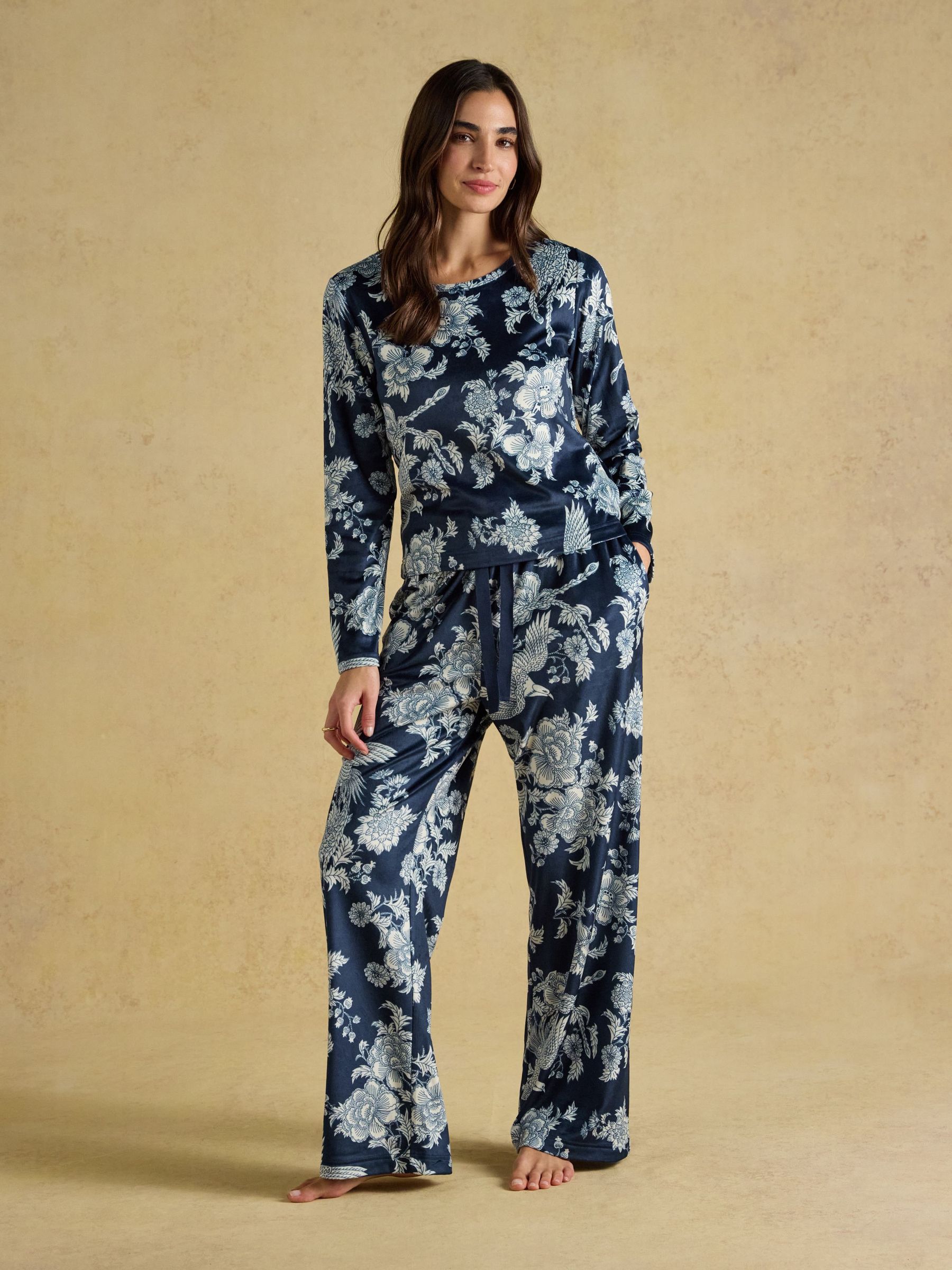 Navy Spring Bird Floral - Fleece Pyjama Set