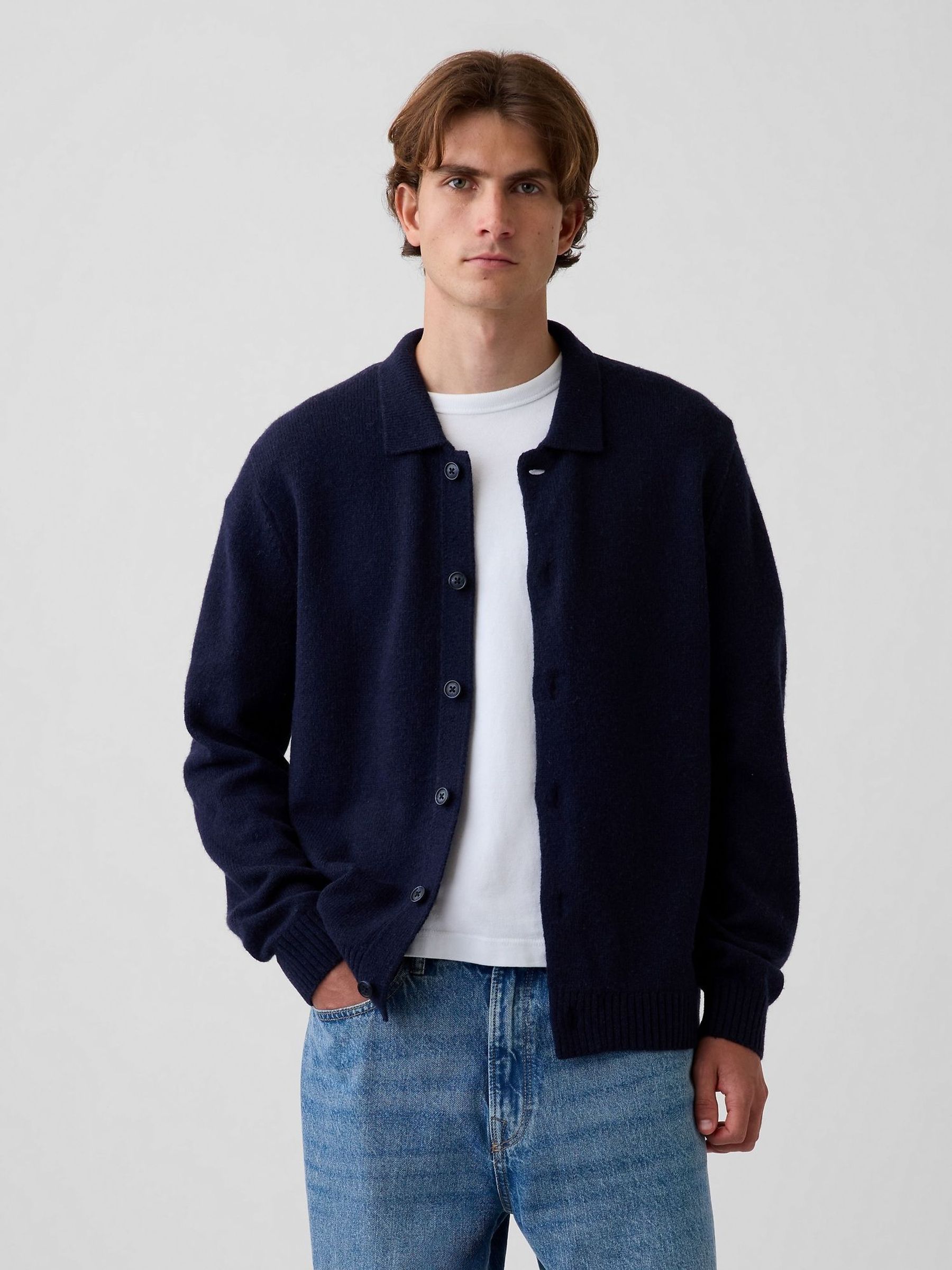 Navy - Regular Relaxed Polo Cardigan