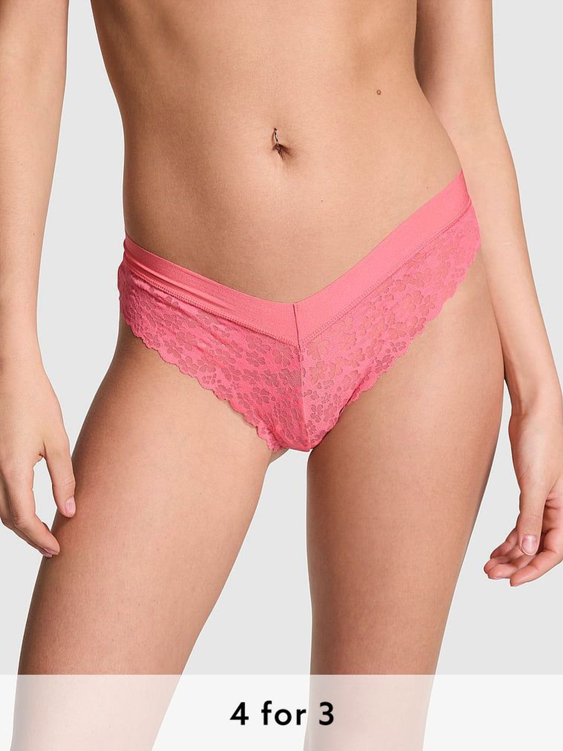 Crazy For Coral Pink Thong No Show Lace Knickers (594938) | £9