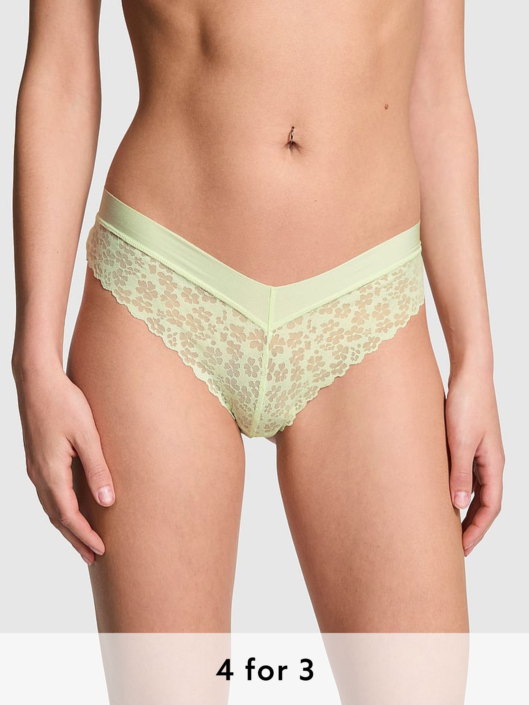 Lime Cream Green Thong No Show Lace Knickers (595122) | £9