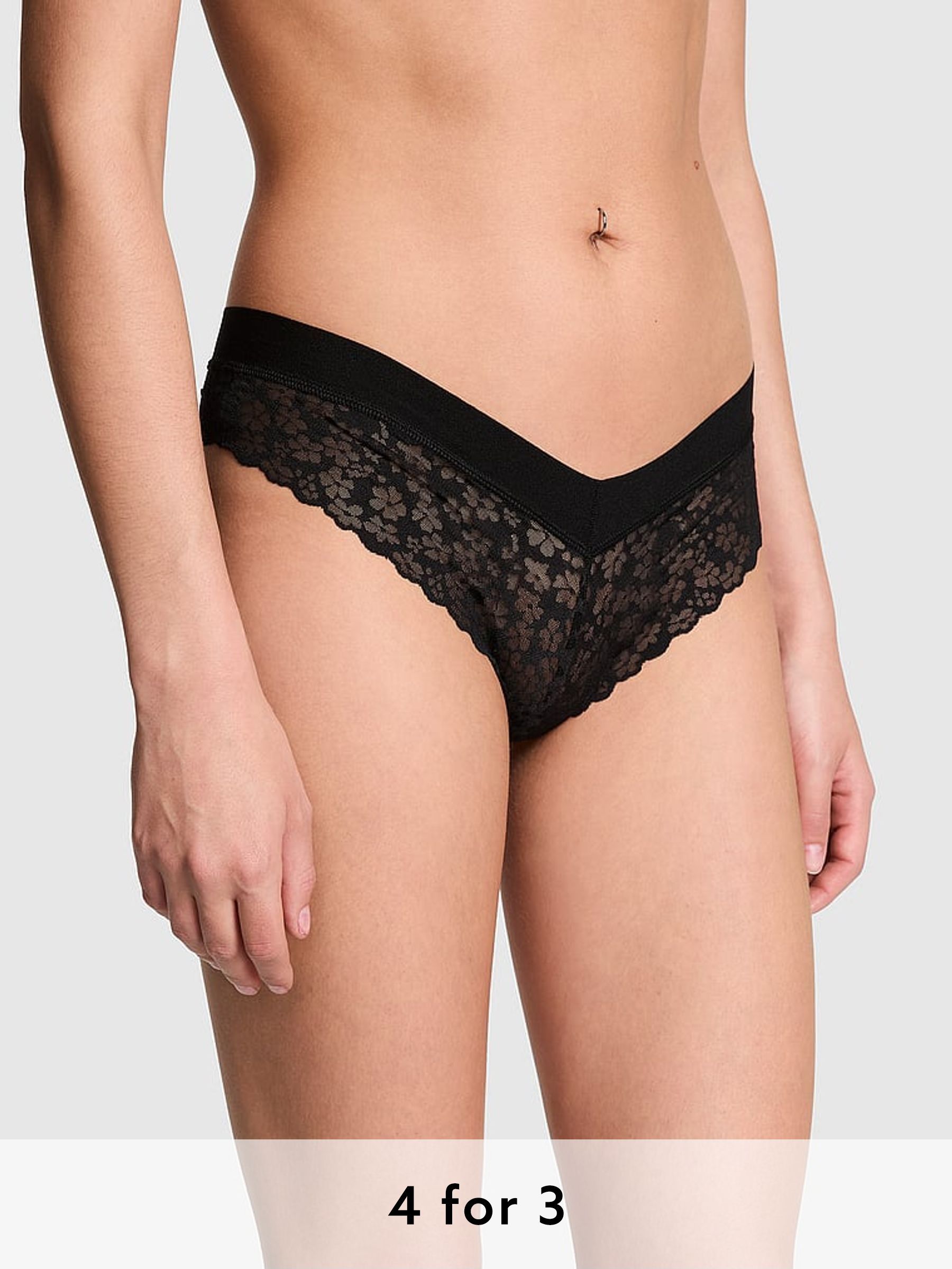 Black Thong No Show Lace Knickers (595126) | £9