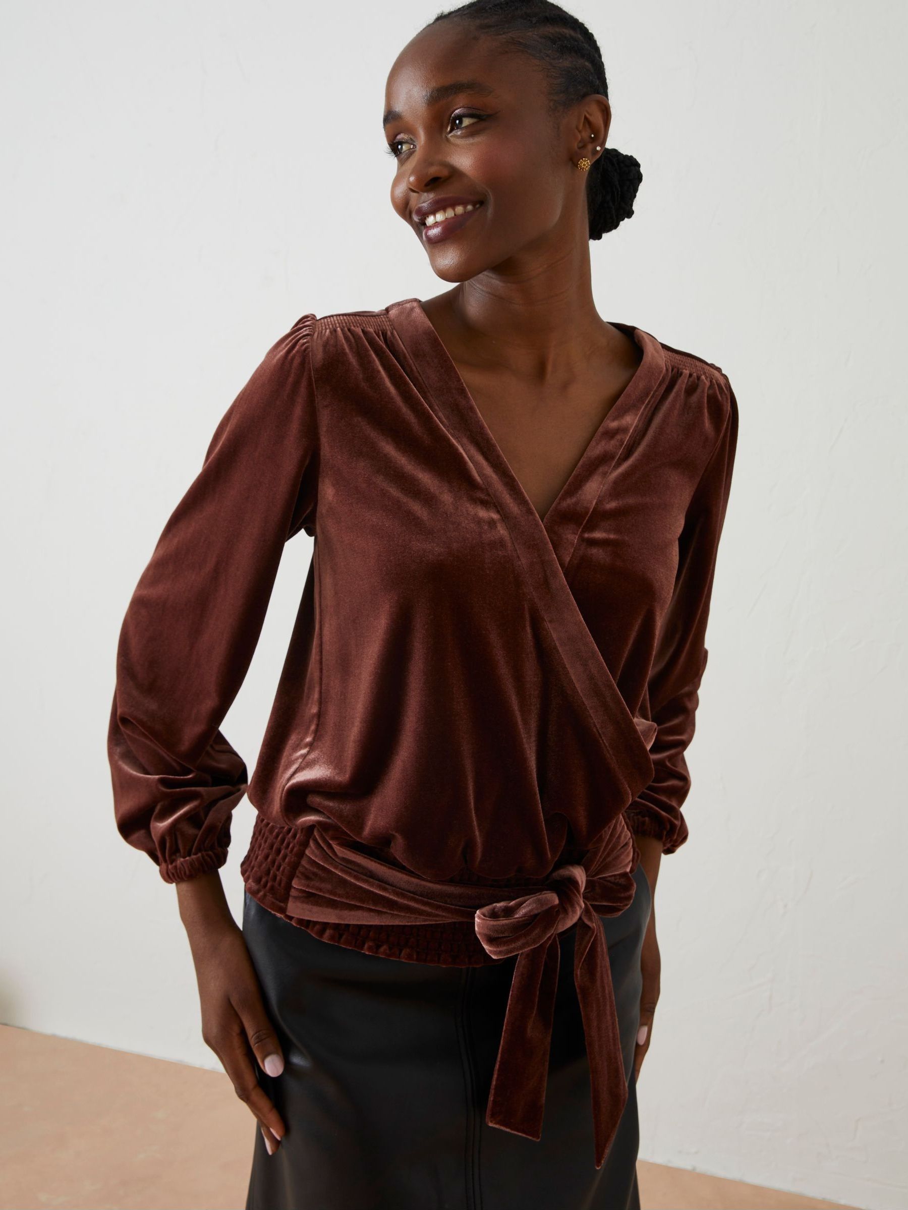 Brown Reese Velvet Wrap Top (598829) | £30