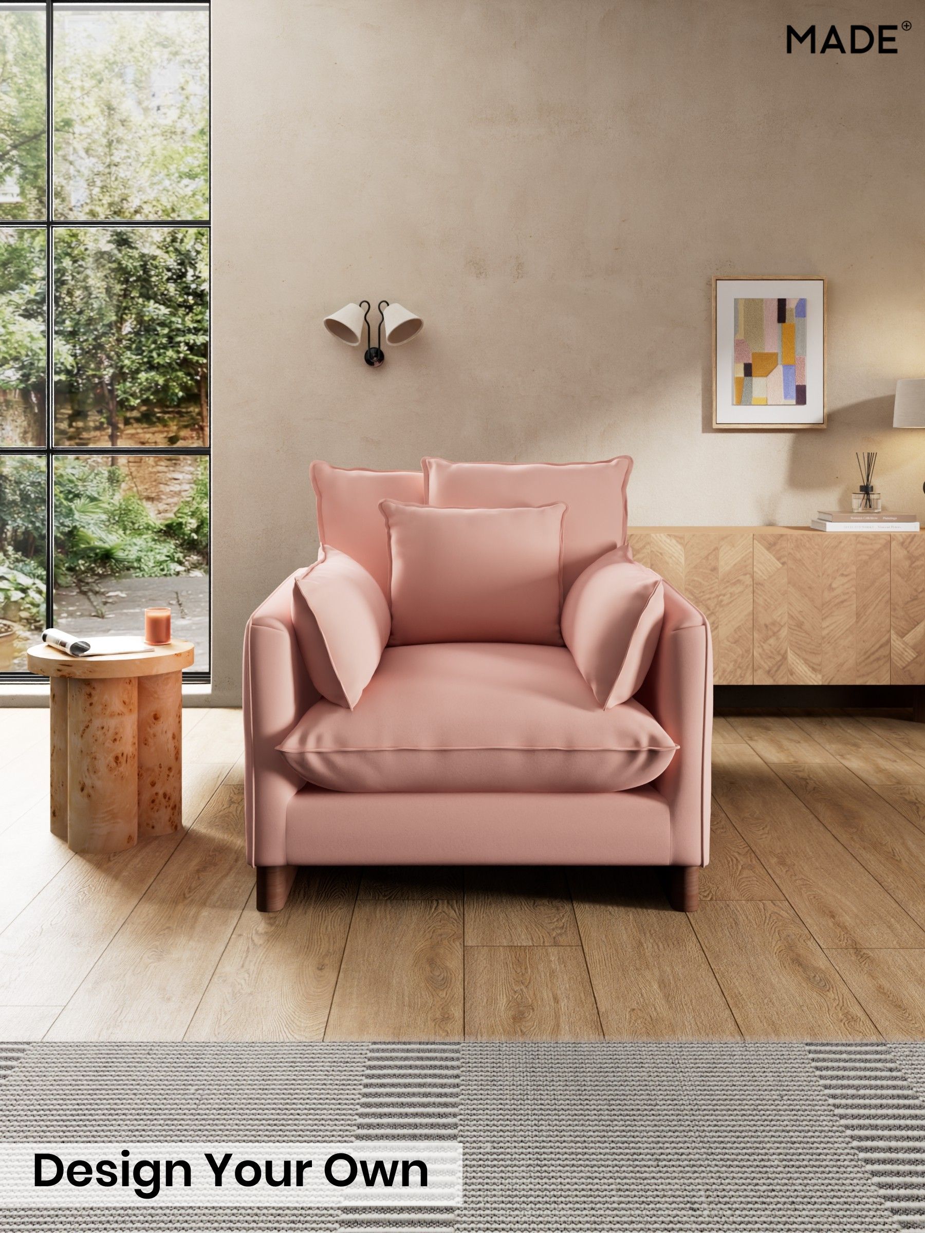 Matt Velvet Easy Clean/Blush Pink - Whitby Scatter Back By Made