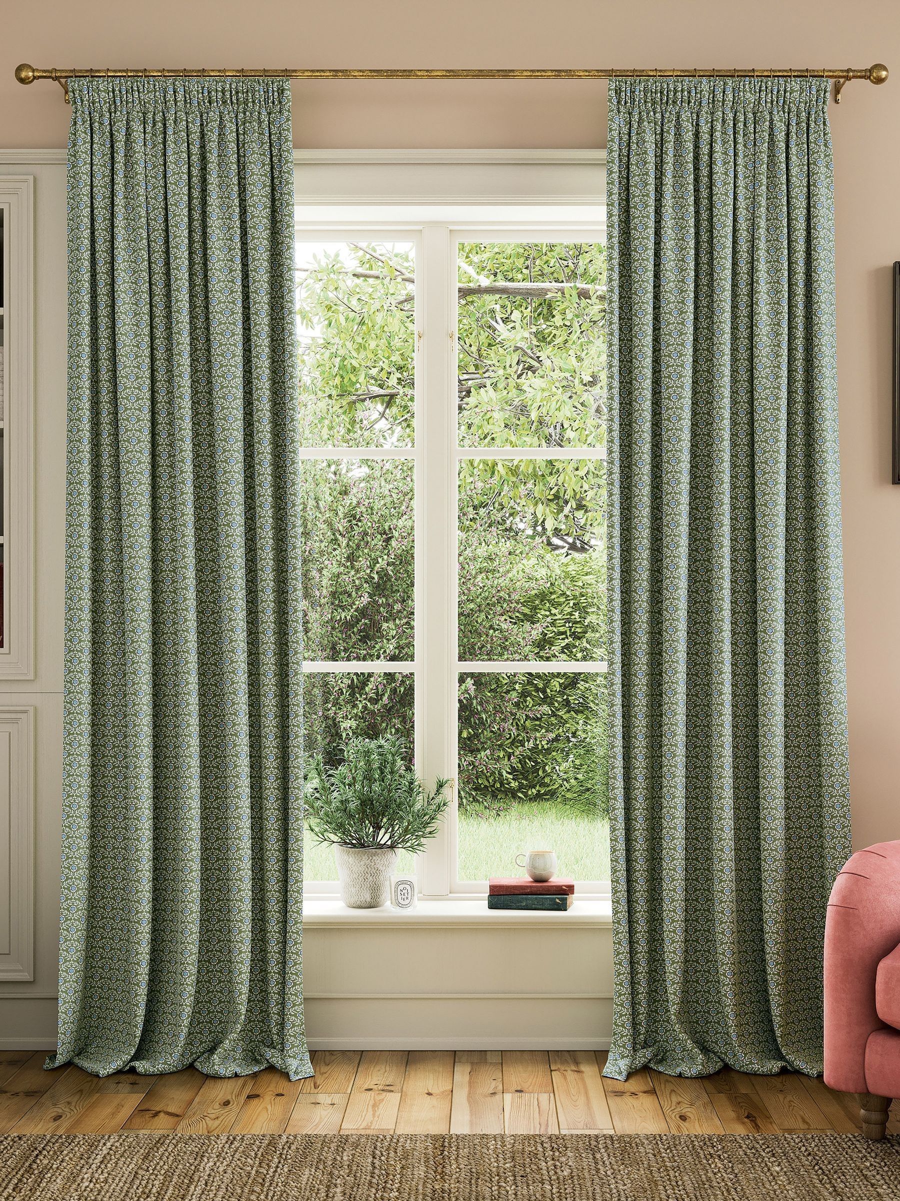 Floral Foulard Lined Pencil Pleat Curtains