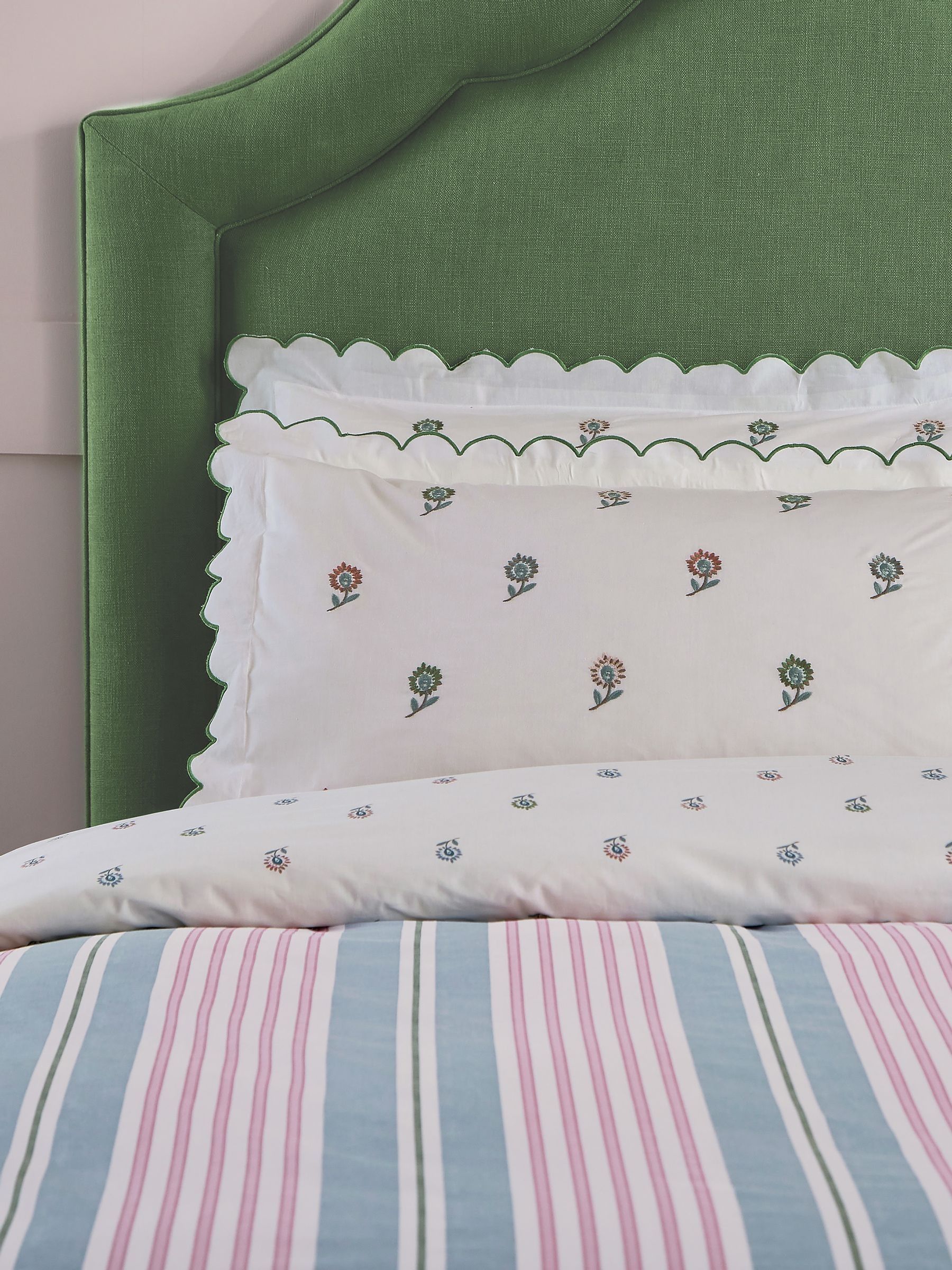 Come Rain Or Shine Embroidered Scallop Pillowcase Pair