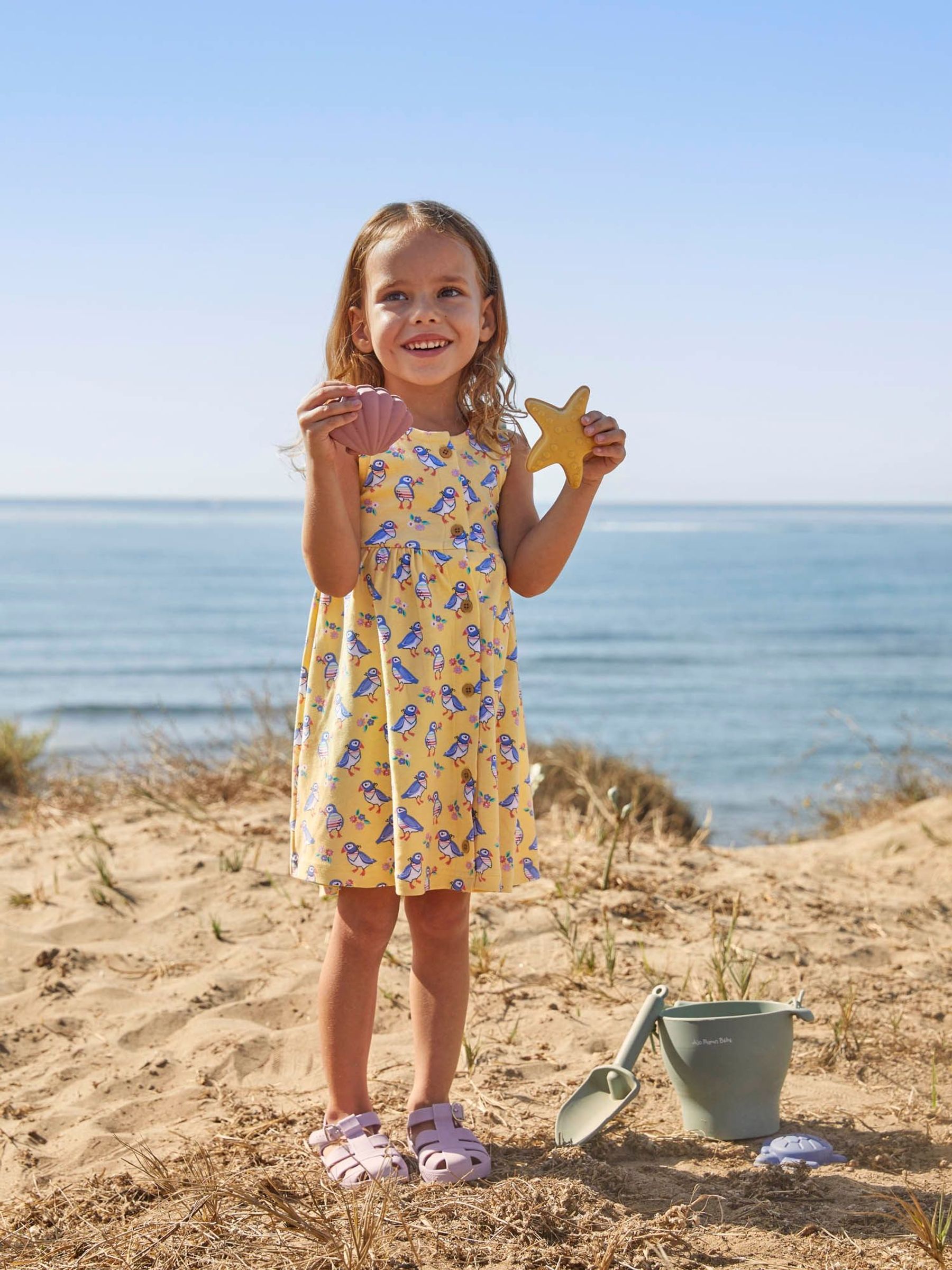 Yellow - Puffin Print Button Through Dress